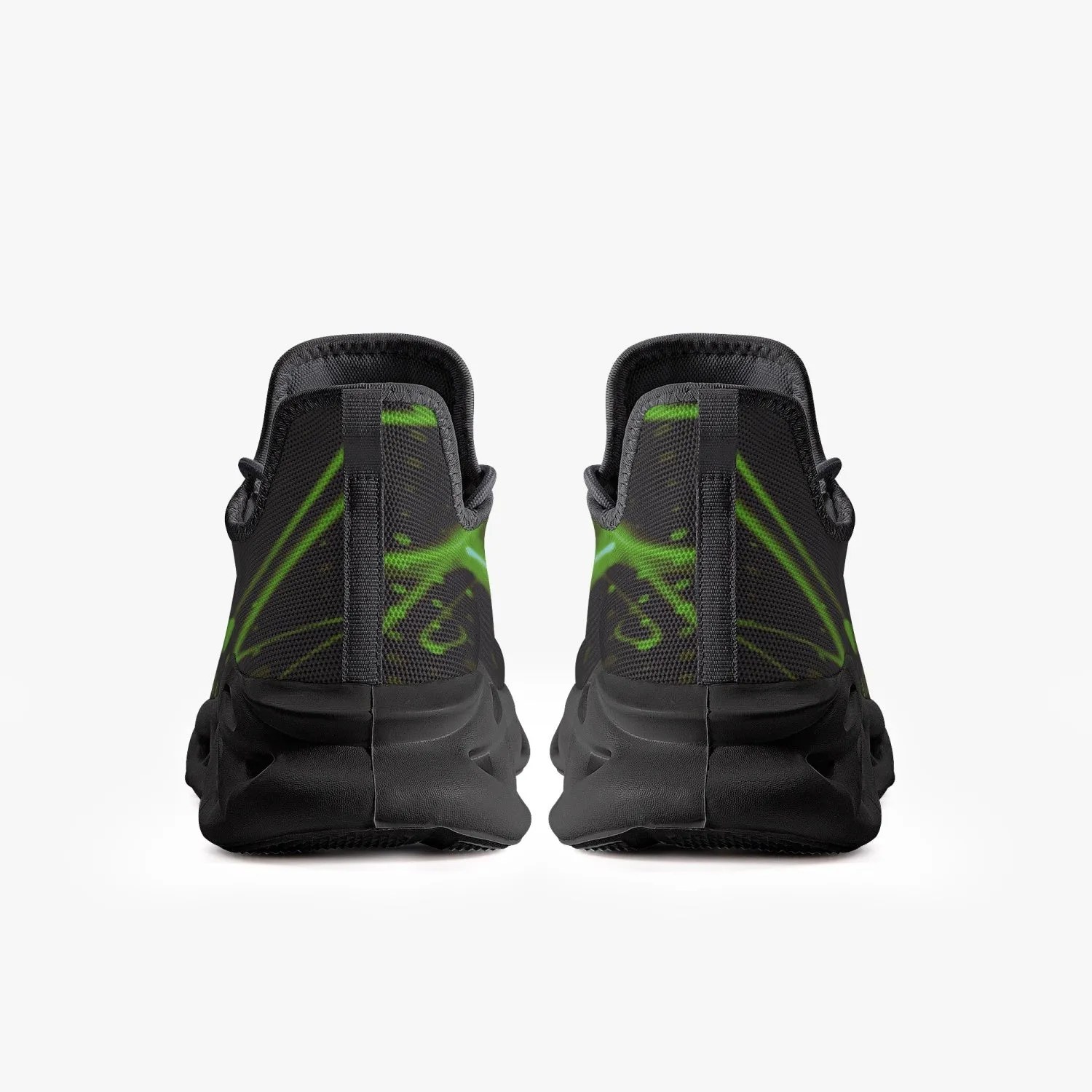 Green Laser Mesh Knit Bounce Sneakers - Black