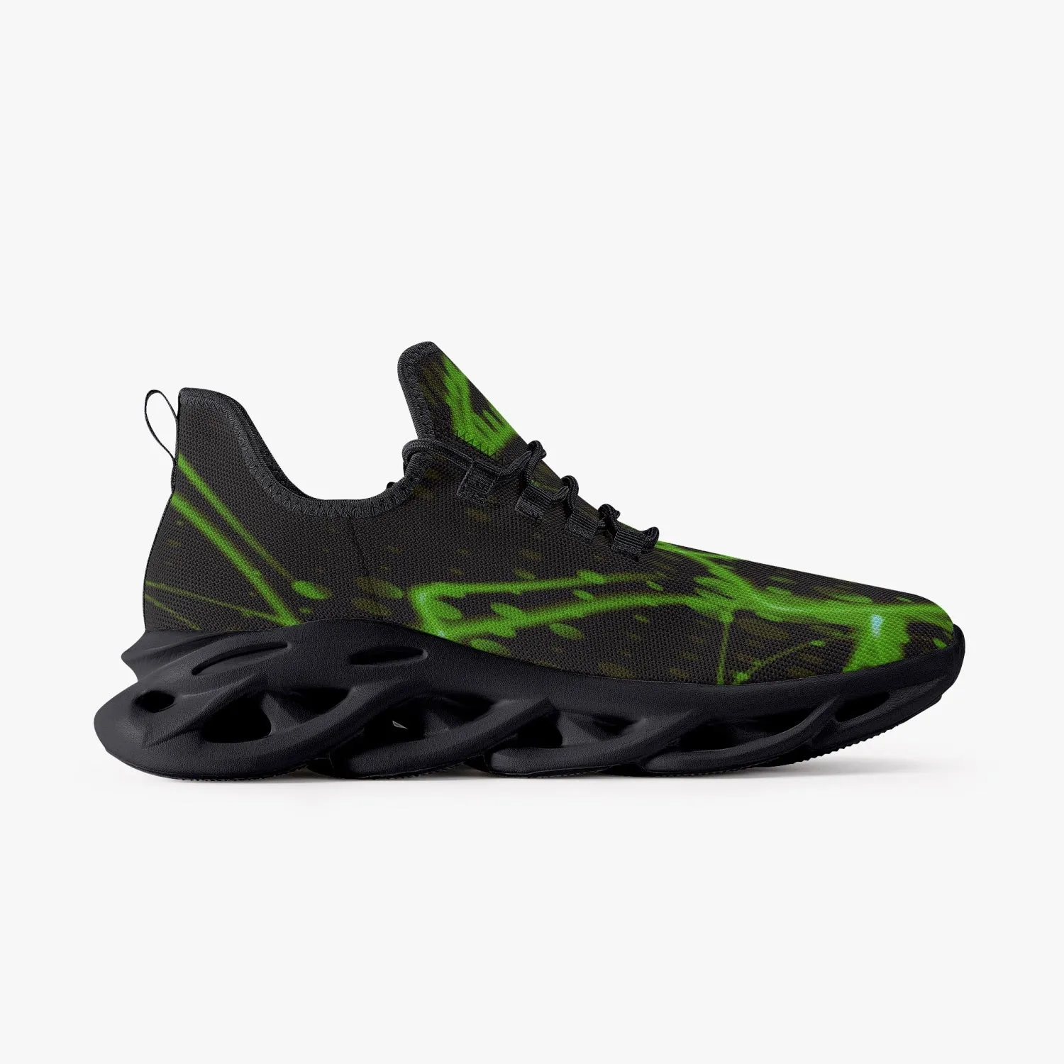 Green Laser Mesh Knit Bounce Sneakers - Black