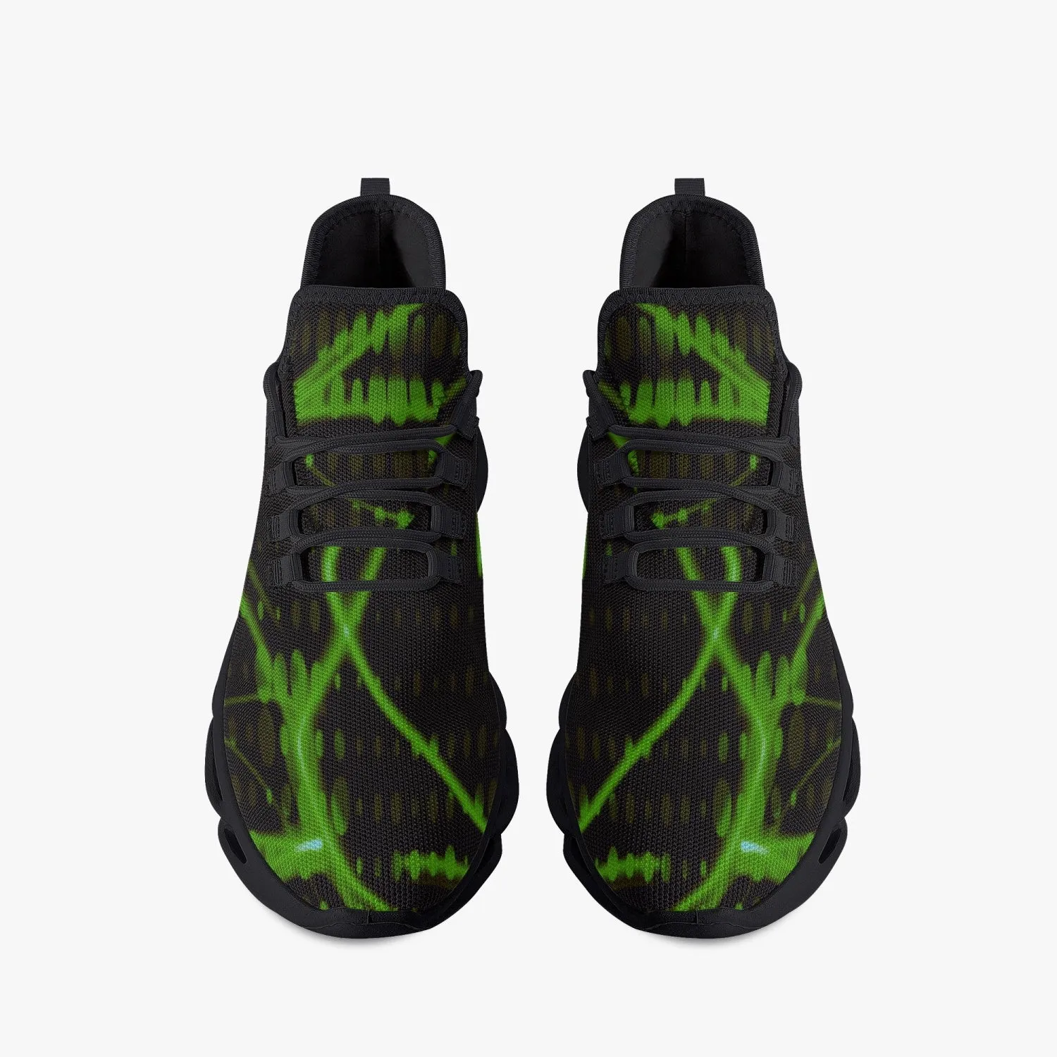 Green Laser Mesh Knit Bounce Sneakers - Black