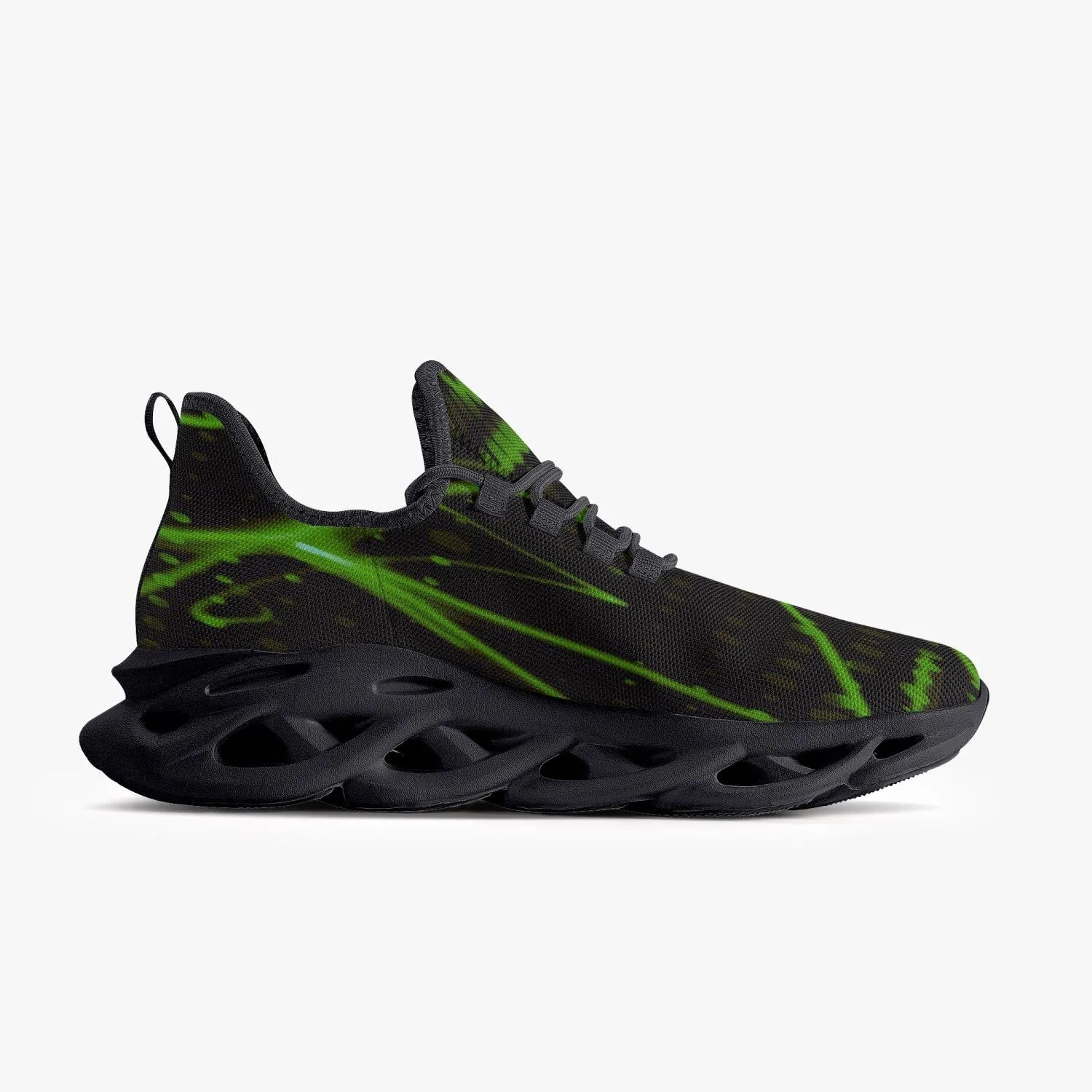 Green Laser Mesh Knit Bounce Sneakers - Black
