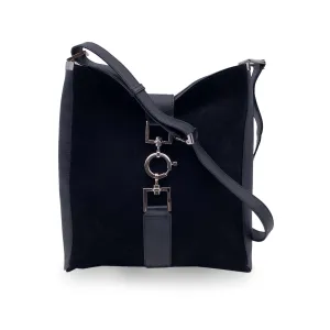 Gucci Black Suede and Leather Vertical Shoulder Bag Tote
