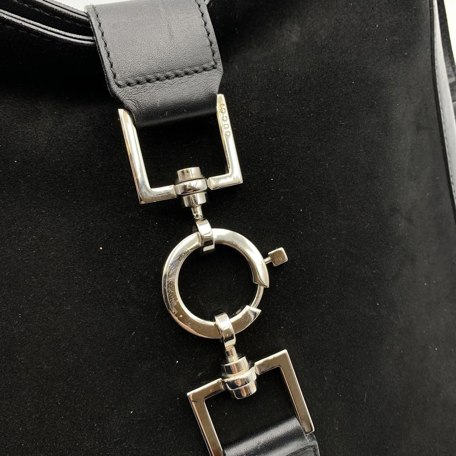 Gucci Black Suede and Leather Vertical Shoulder Bag Tote