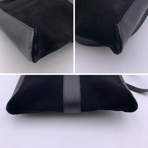 Gucci Black Suede and Leather Vertical Shoulder Bag Tote