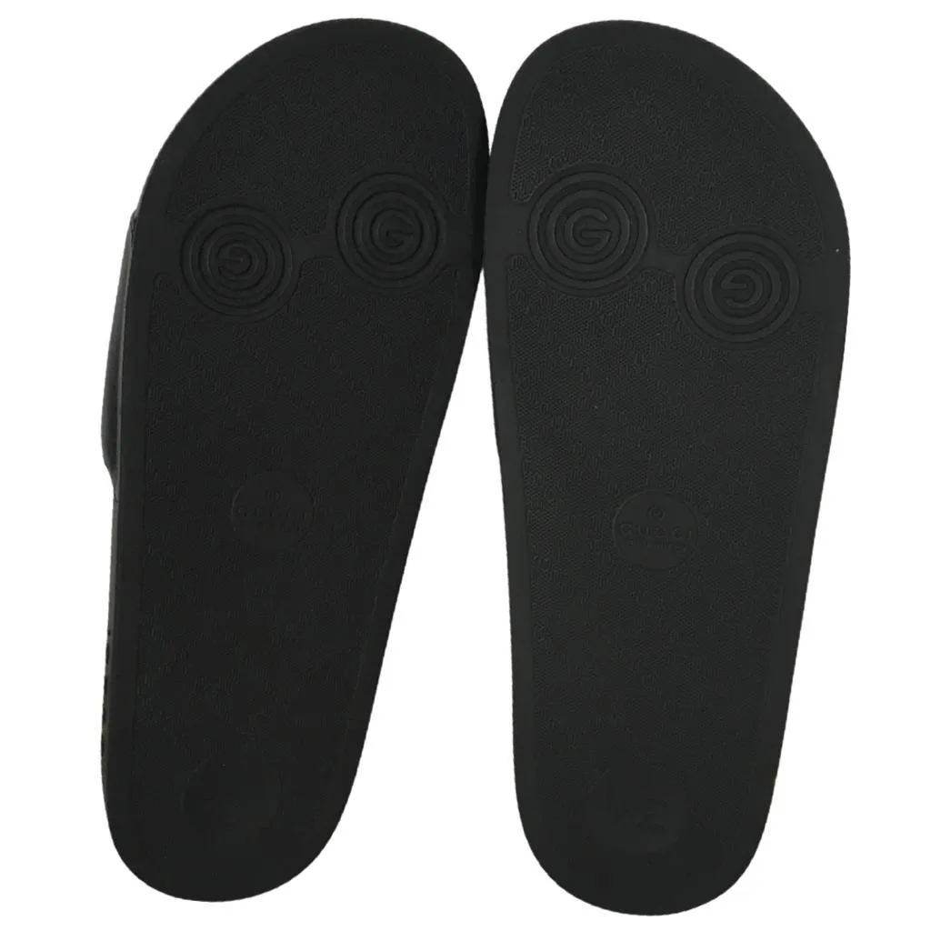 Gucci Men's Pursuit Pool Slide Sandals Logo Hawaiian Sz 9 Black Color