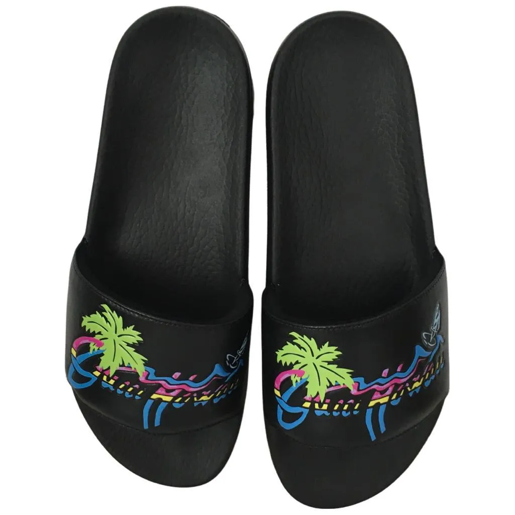 Gucci Men's Pursuit Pool Slide Sandals Logo Hawaiian Sz 9 Black Color