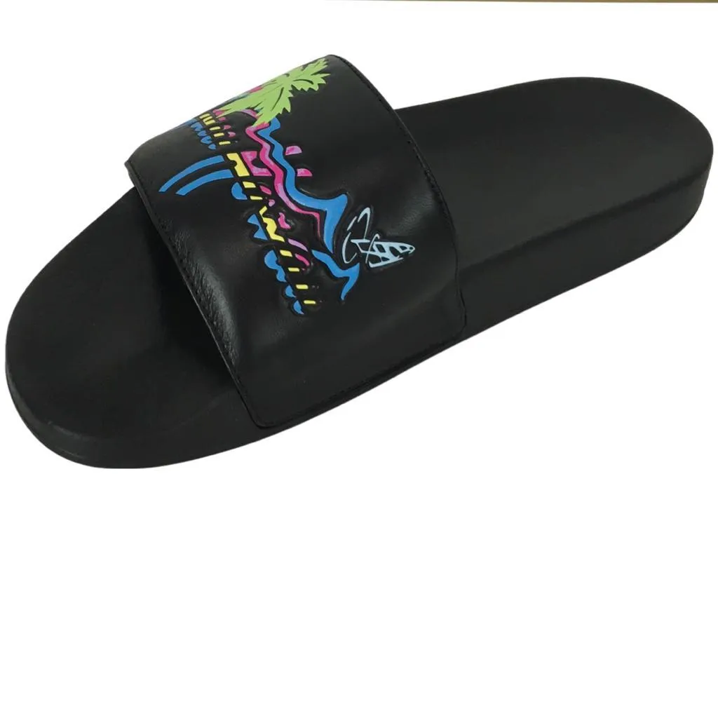 Gucci Men's Pursuit Pool Slide Sandals Logo Hawaiian Sz 9 Black Color