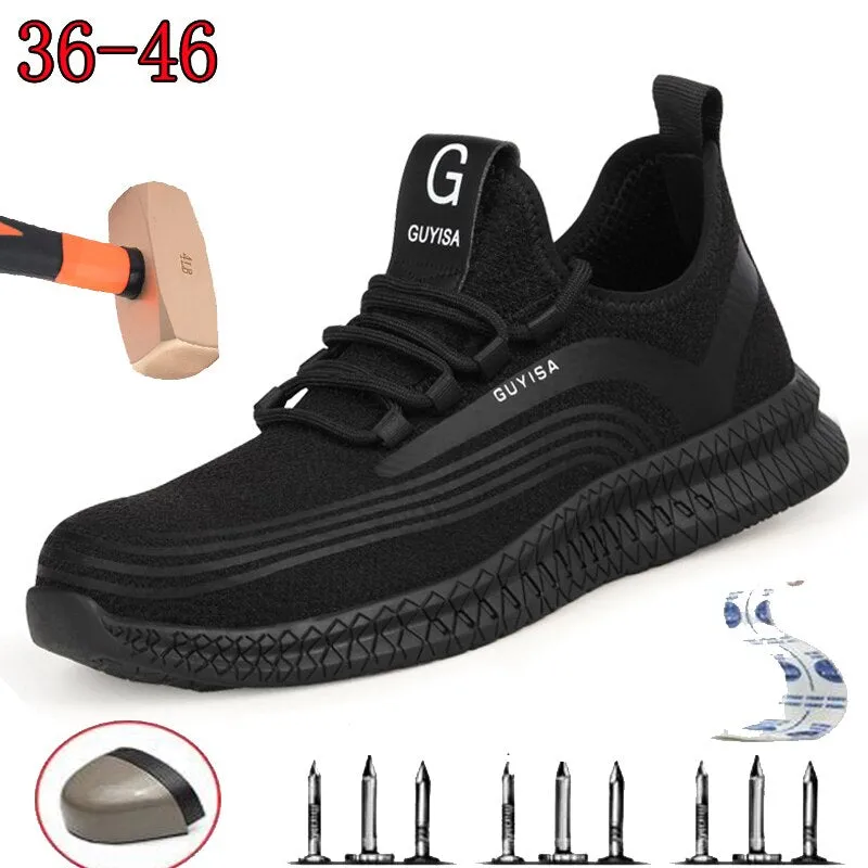 GUYISA Safety Labor Ins Men's Anti-Smashing-Piercing Work Breathable Mesh Hiking Shoes