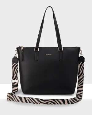 Inga Large Zip Top Tote Bag with Laptop Pocket   Zebra Bag Strap