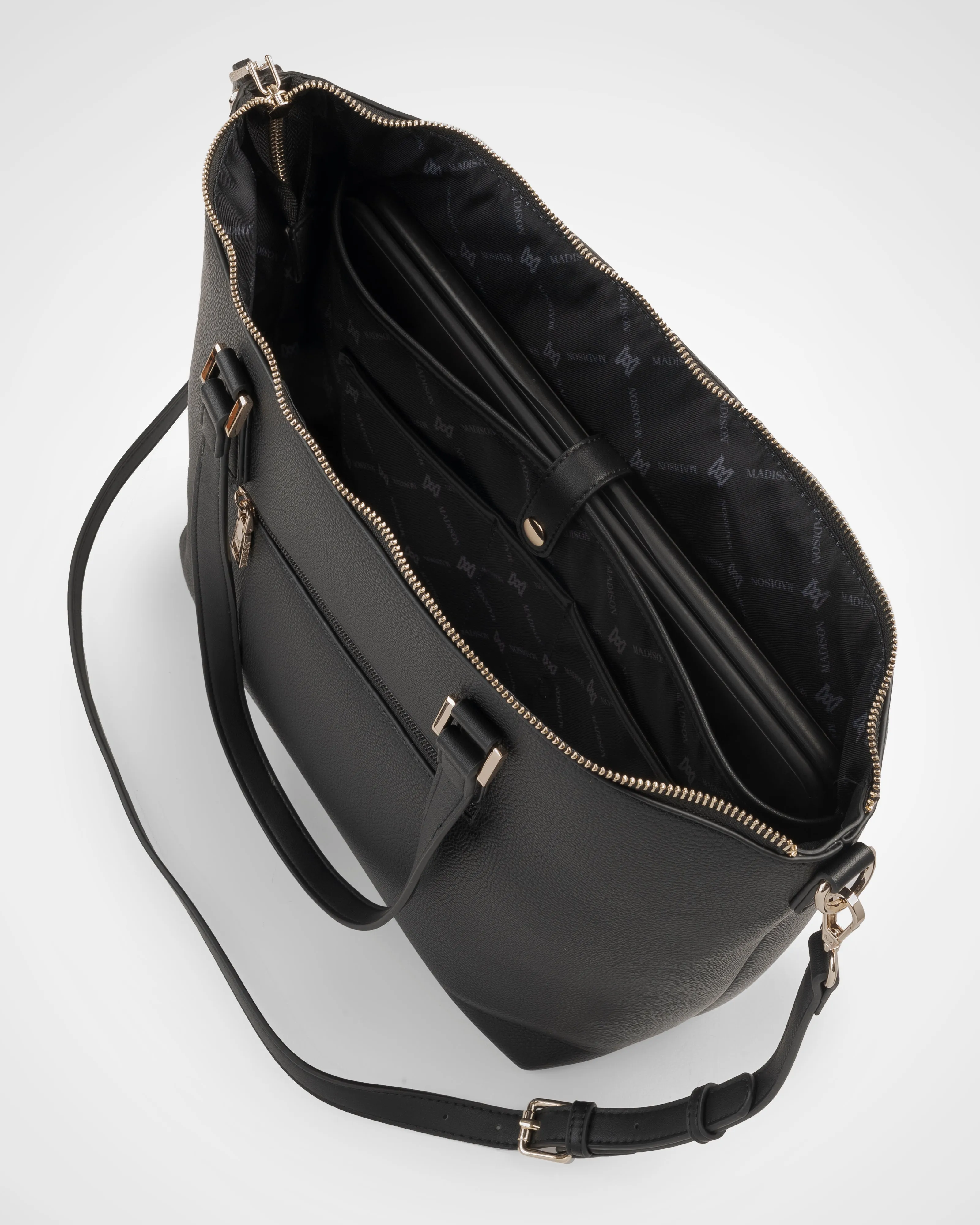 Inga Large Zip Top Tote Bag with Laptop Pocket   Zebra Bag Strap