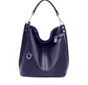 Italian Designer Leather Pocket Hobo Bag - Swolit Zeta- Navy LOW STOCK