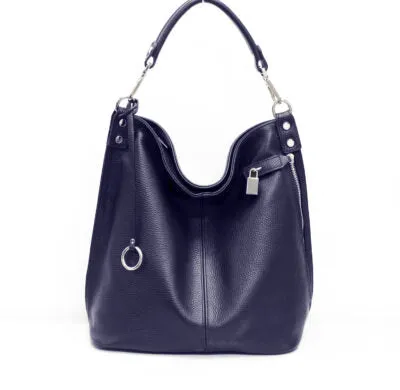 Italian Designer Leather Pocket Hobo Bag - Swolit Zeta- Navy LOW STOCK