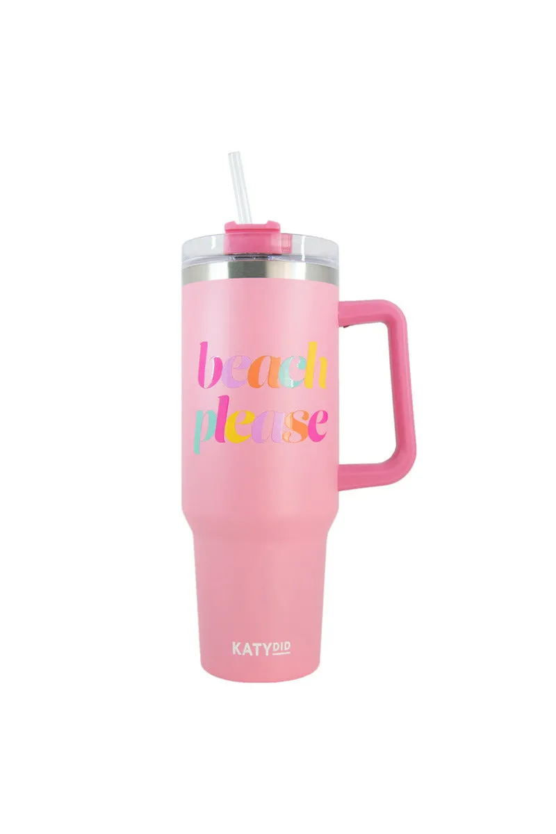 Light Pink Beach Please Tumbler Cup with Straw and Handle