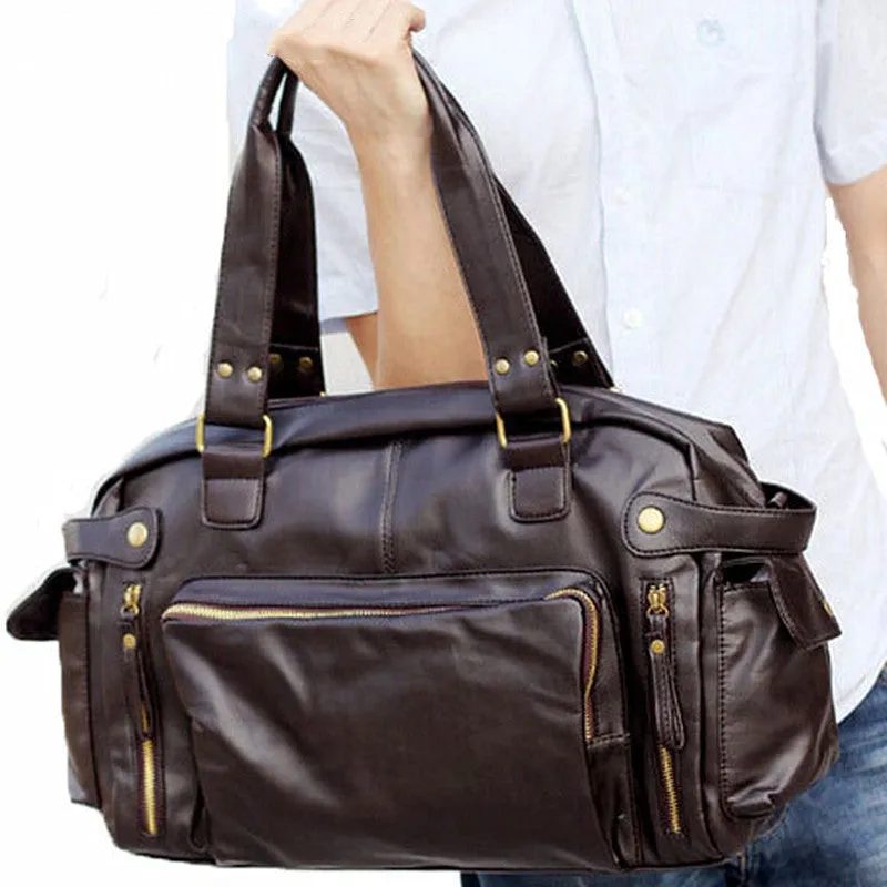 Men's travel bags vintage men's pu leather bag men messenger bags travel shoulder bag