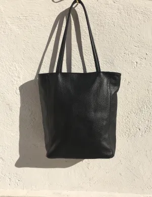 NEW with zipper and lining. Tote leather bag in BLACK . Soft GENUINE  leather bag. Large black bag .Laptop or book bag. Black  tote