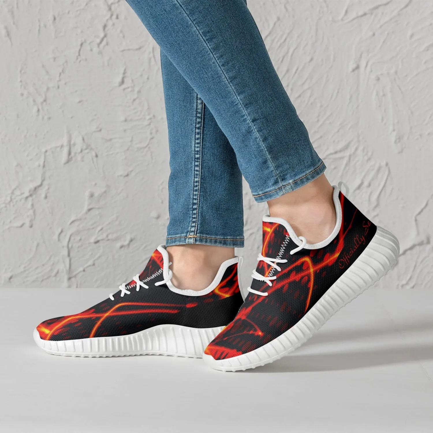 Officially Sexy Orange & Black Laser Print Mesh Knit Sneakers - With White or Black Sole