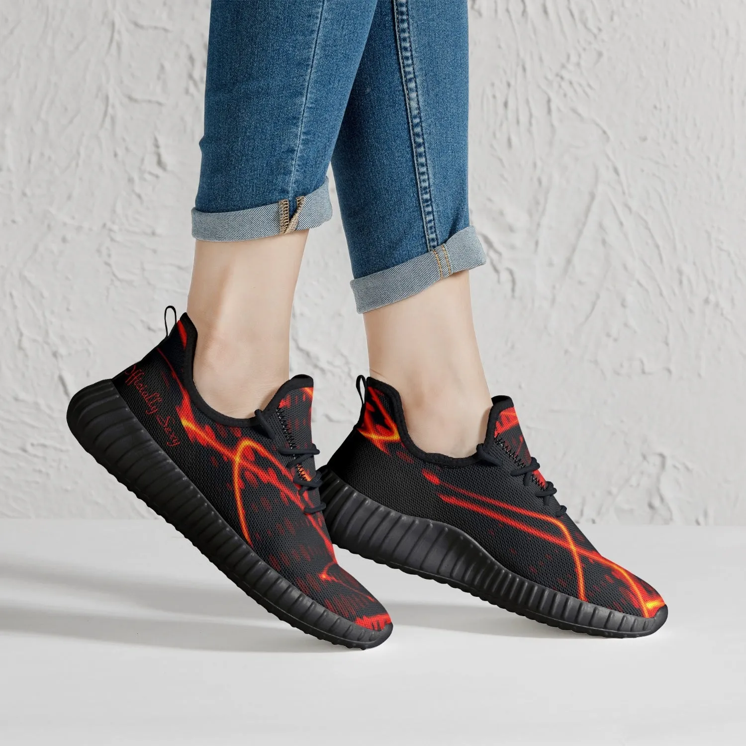 Officially Sexy Orange & Black Laser Print Mesh Knit Sneakers - With White or Black Sole