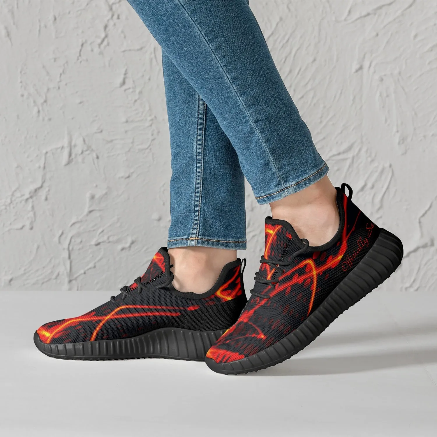 Officially Sexy Orange & Black Laser Print Mesh Knit Sneakers - With White or Black Sole