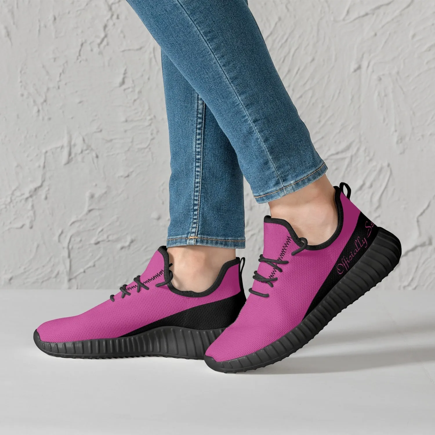 Officially Sexy Pink & Black Laser Mesh Knit Sneakers - With White or Black Sole