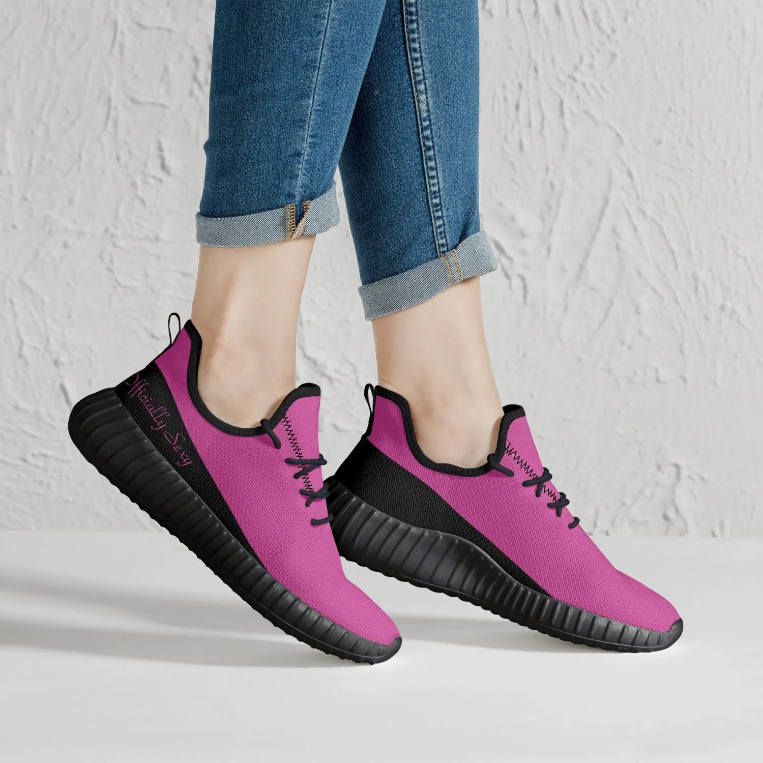 Officially Sexy Pink & Black Laser Mesh Knit Sneakers - With White or Black Sole