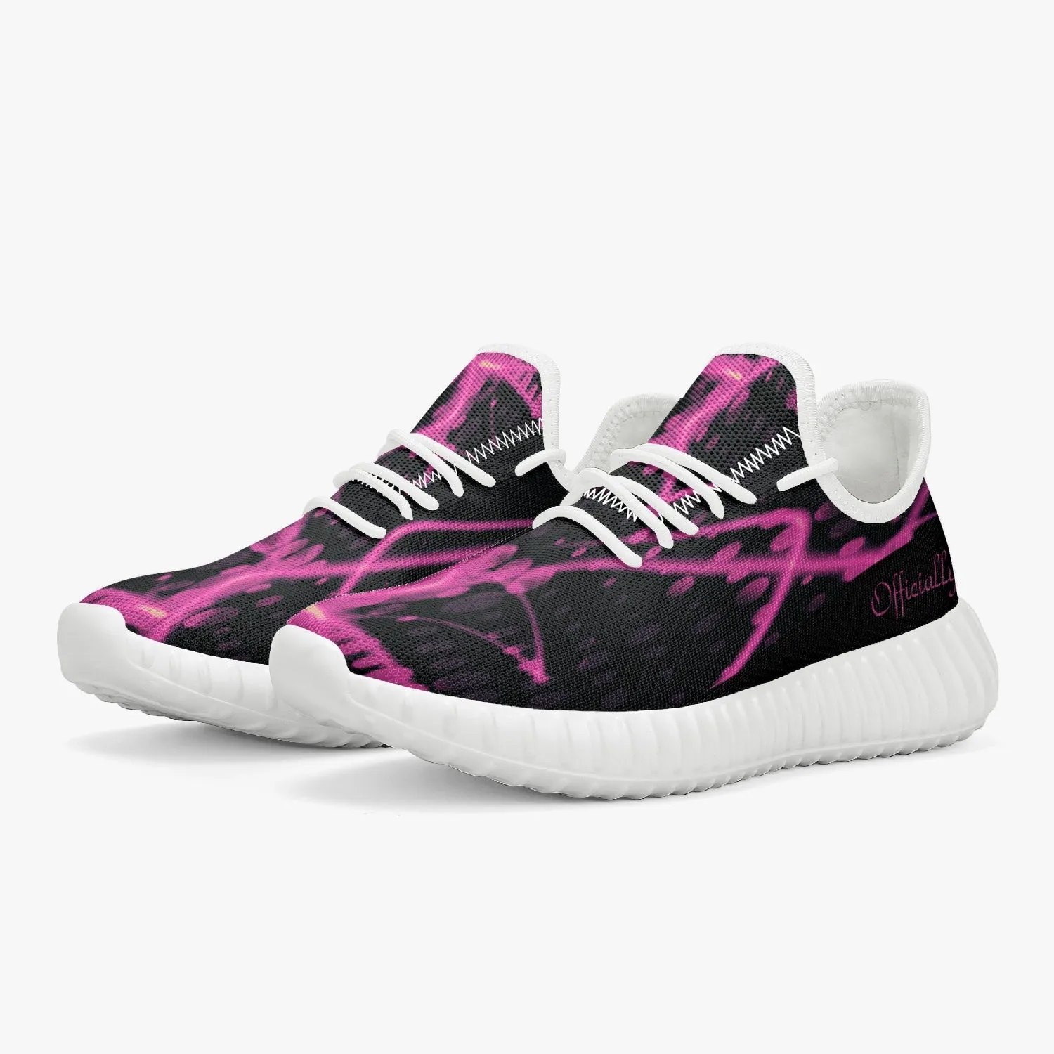 Officially Sexy Pink & Black Laser Print Mesh Knit Sneakers - With White or Black Sole