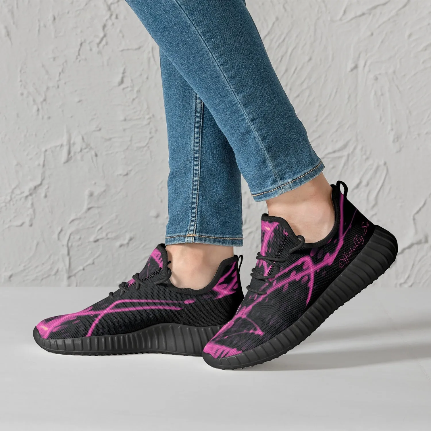 Officially Sexy Pink & Black Laser Print Mesh Knit Sneakers - With White or Black Sole