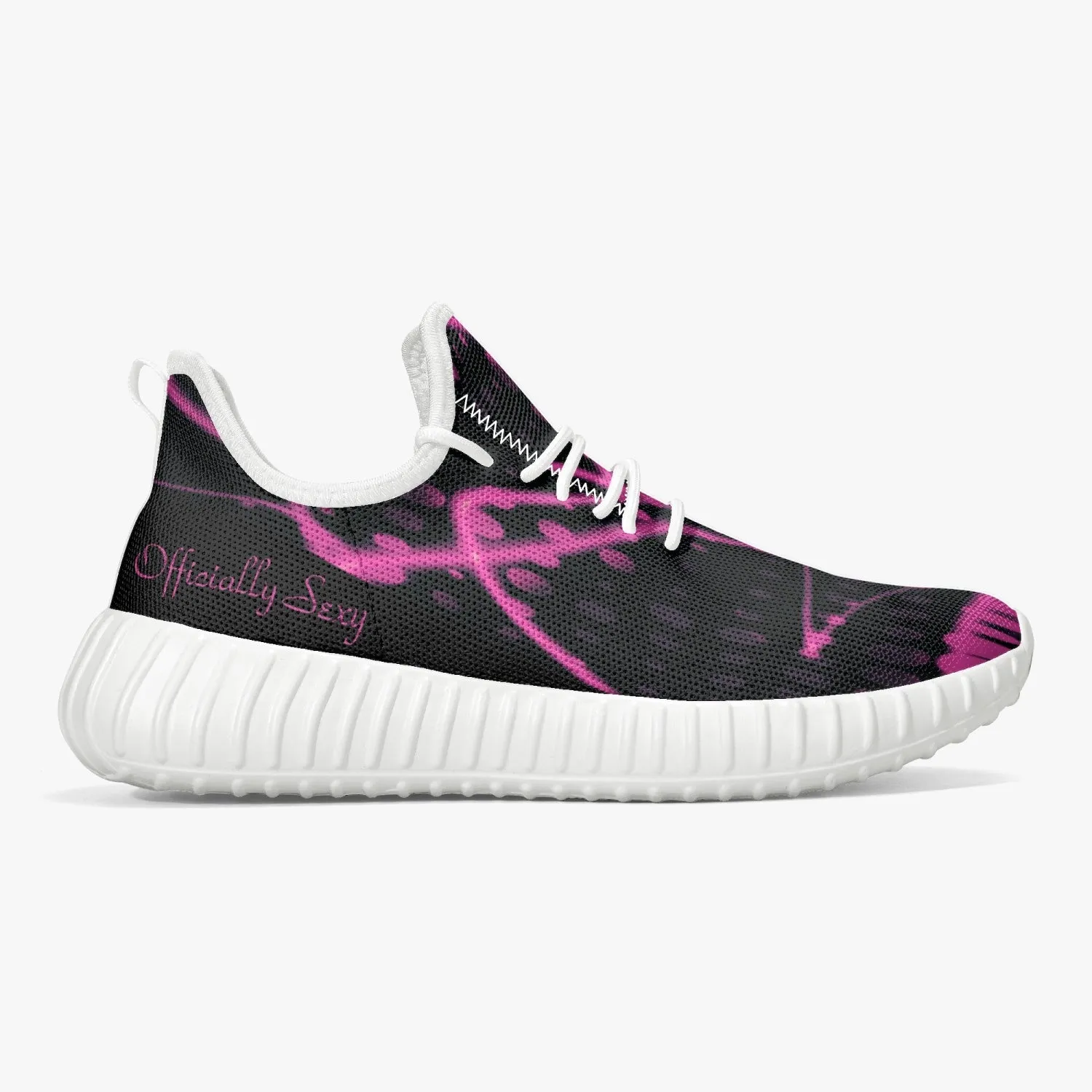 Officially Sexy Pink & Black Laser Print Mesh Knit Sneakers - With White or Black Sole