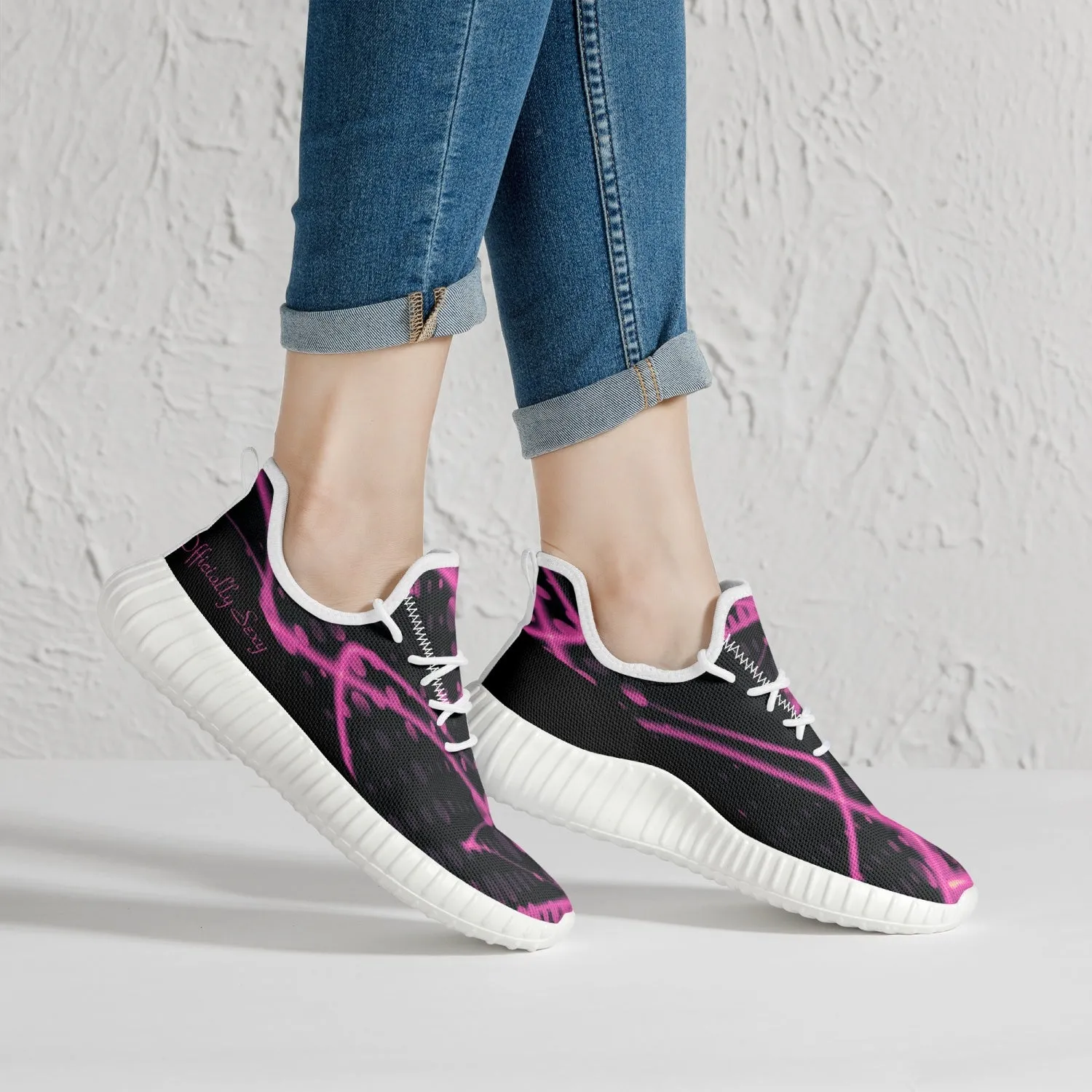 Officially Sexy Pink & Black Laser Print Mesh Knit Sneakers - With White or Black Sole
