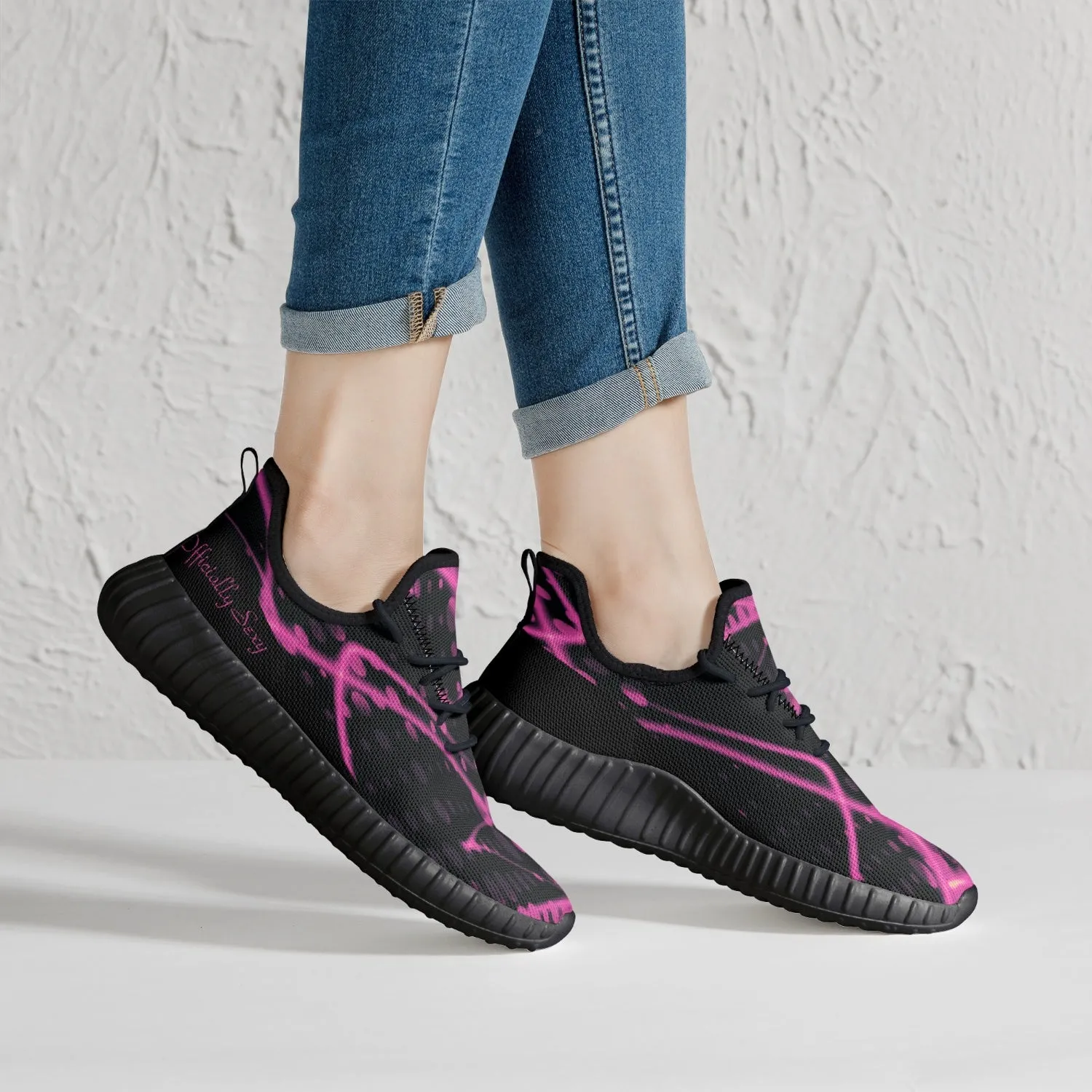 Officially Sexy Pink & Black Laser Print Mesh Knit Sneakers - With White or Black Sole