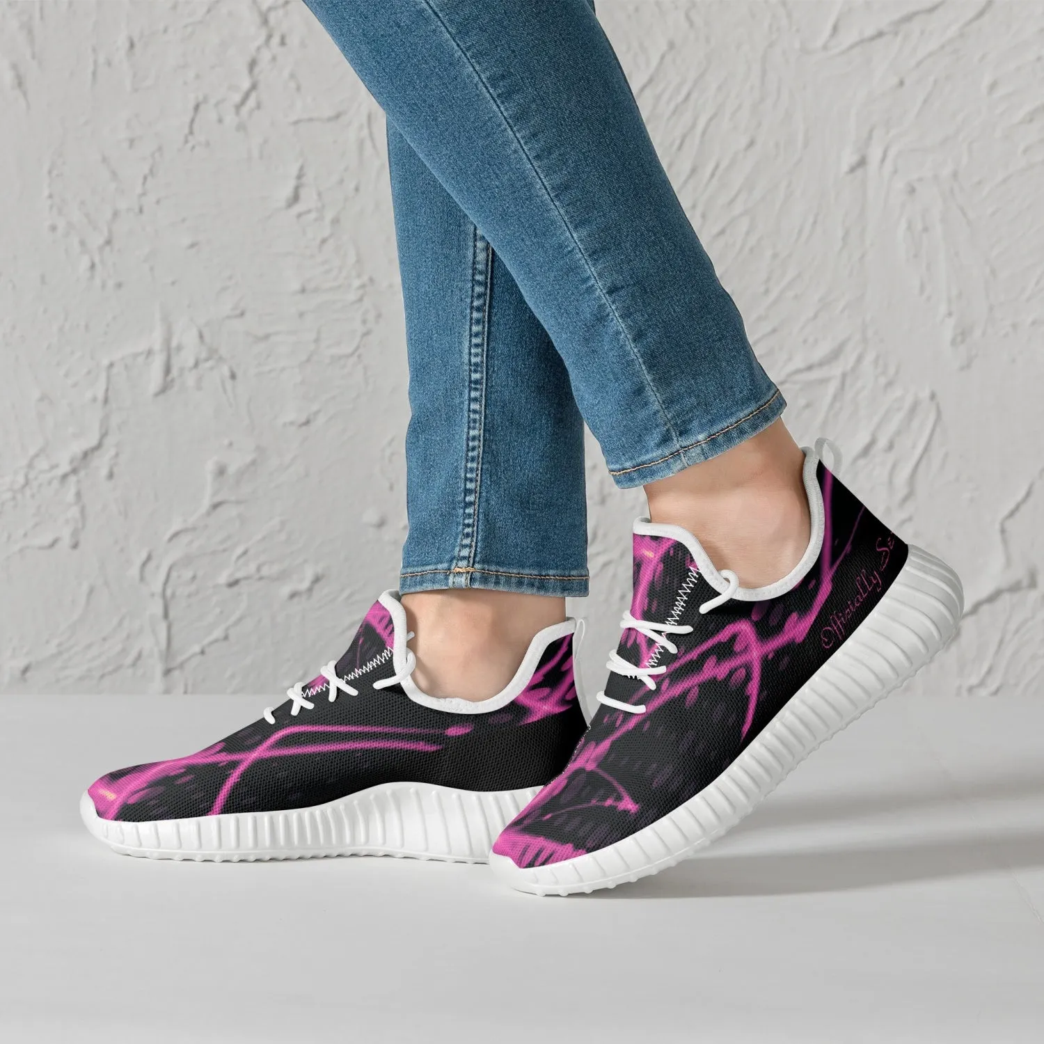 Officially Sexy Pink & Black Laser Print Mesh Knit Sneakers - With White or Black Sole