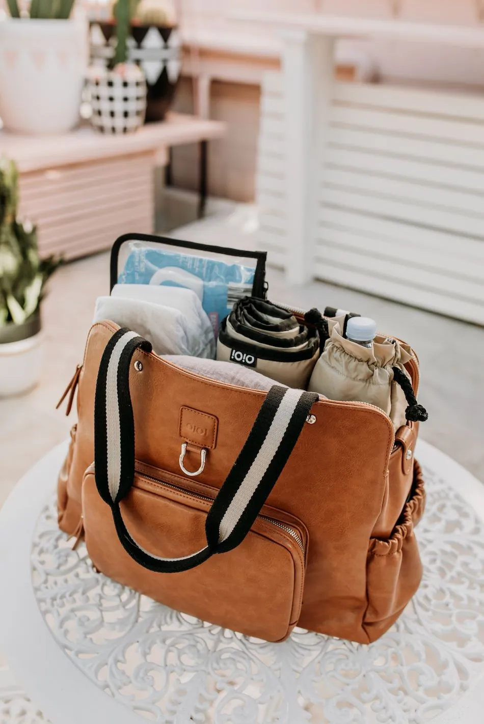 OiOi - Triple Tote Nappy Bag - Tan Faux Leather