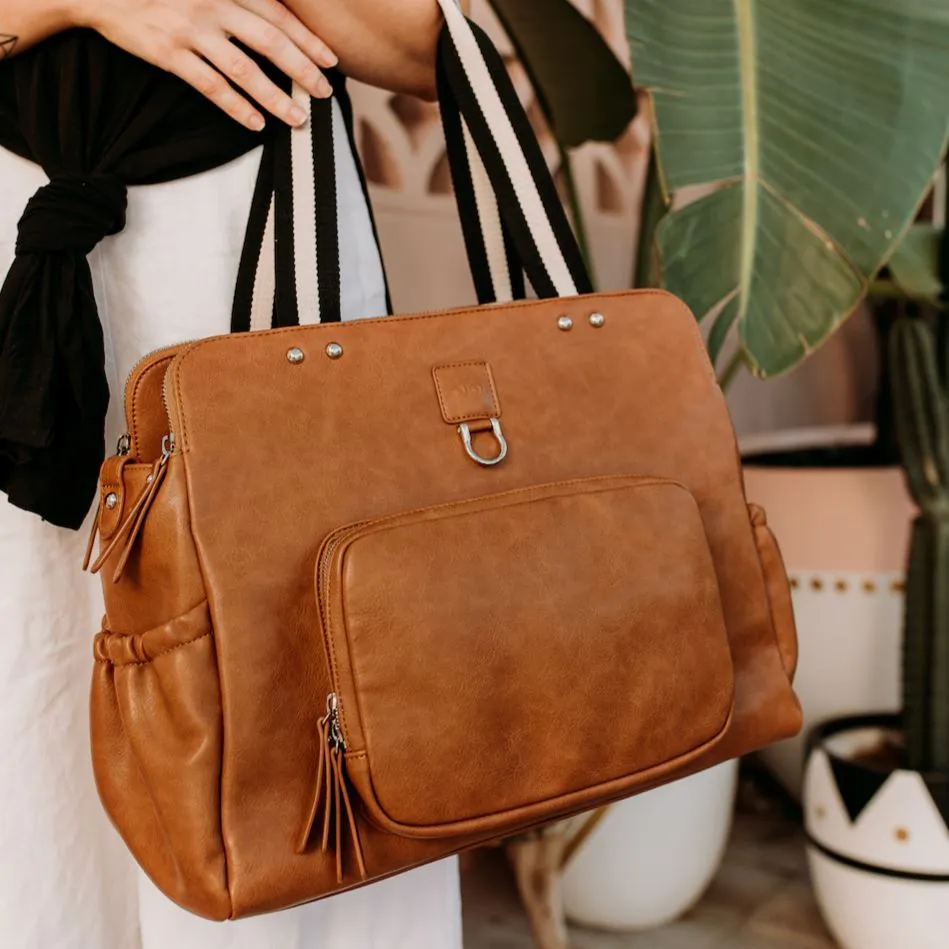 OiOi - Triple Tote Nappy Bag - Tan Faux Leather