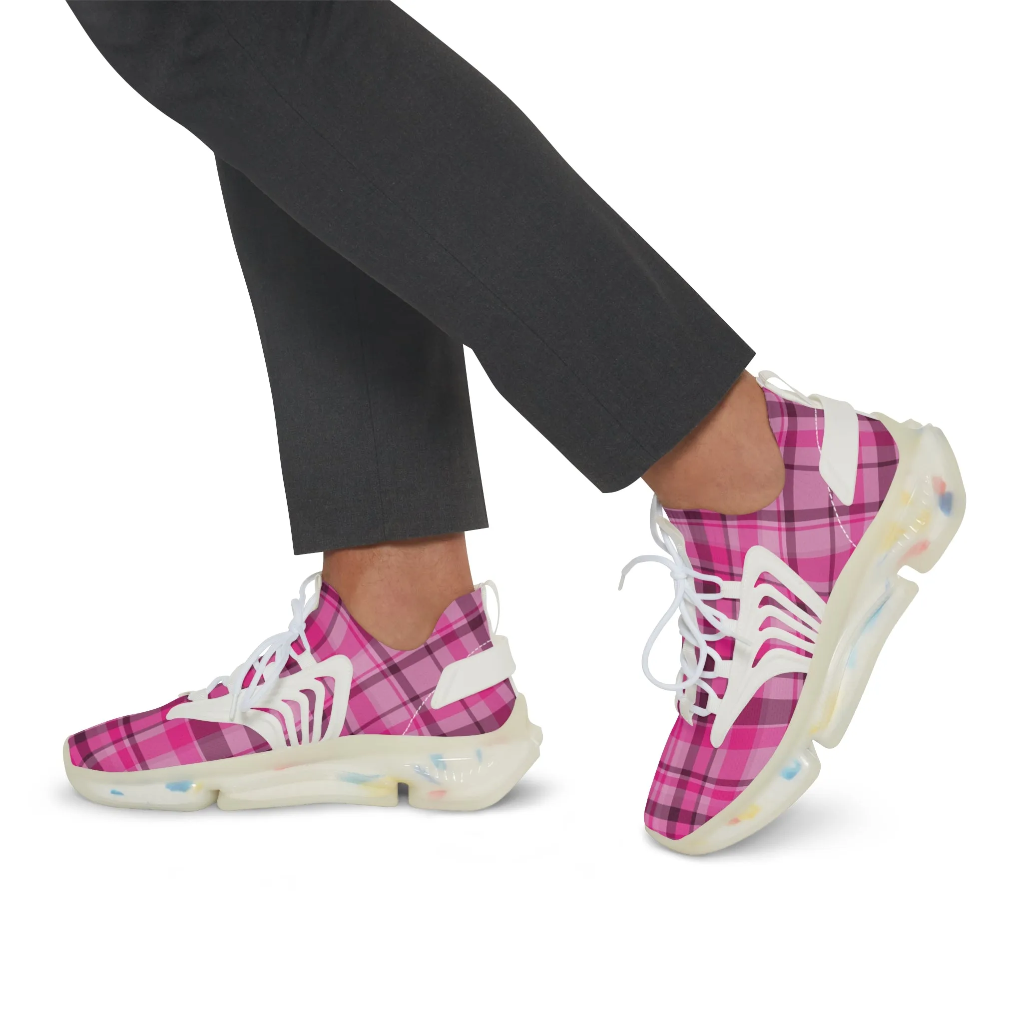 Pink Plaid Men's Mesh Sneakers, Cute Pink Plaid Print Men's Sneakers Best Comfy Men's Mesh Sports Sneakers Shoes (US Size: 5-12)
