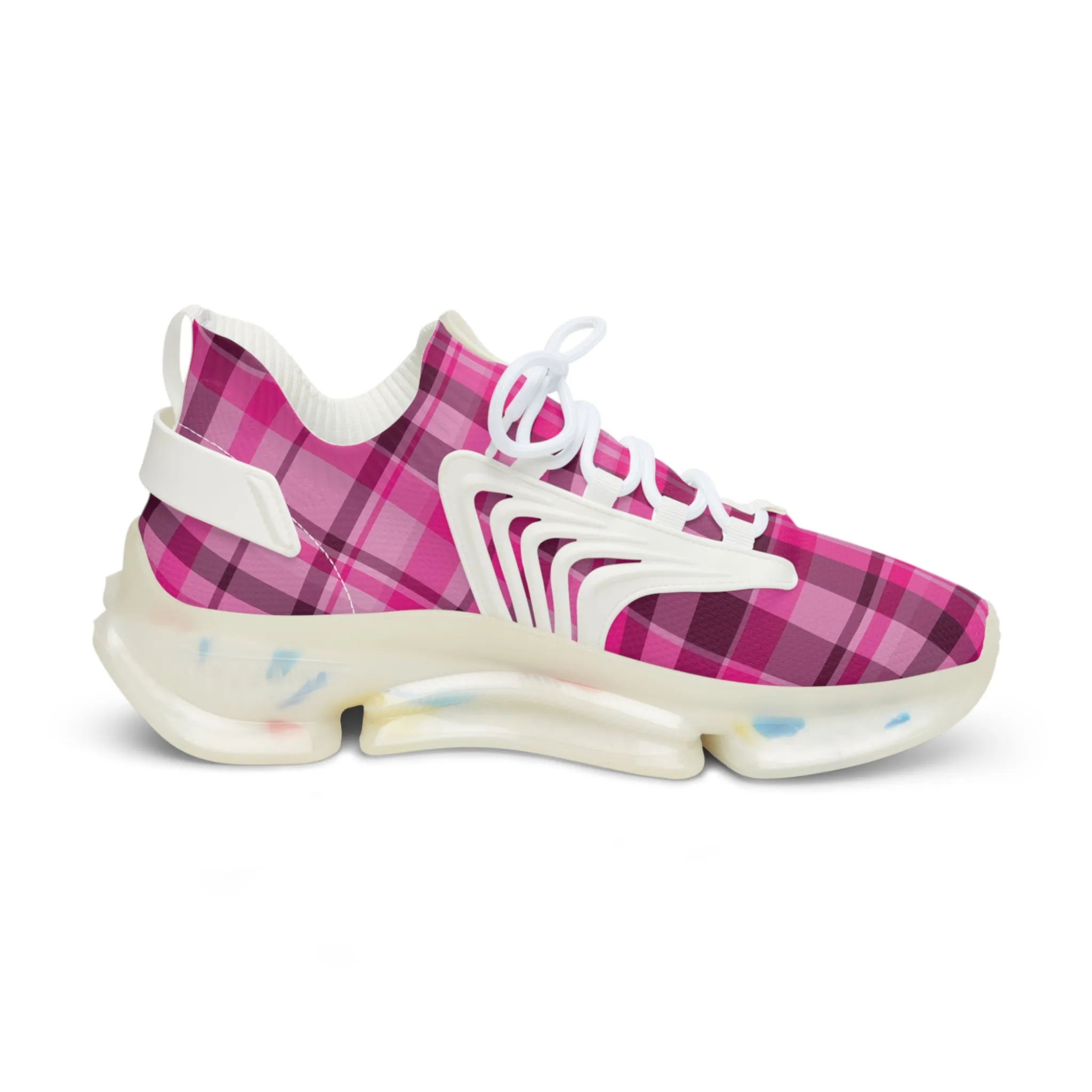Pink Plaid Men's Mesh Sneakers, Cute Pink Plaid Print Men's Sneakers Best Comfy Men's Mesh Sports Sneakers Shoes (US Size: 5-12)