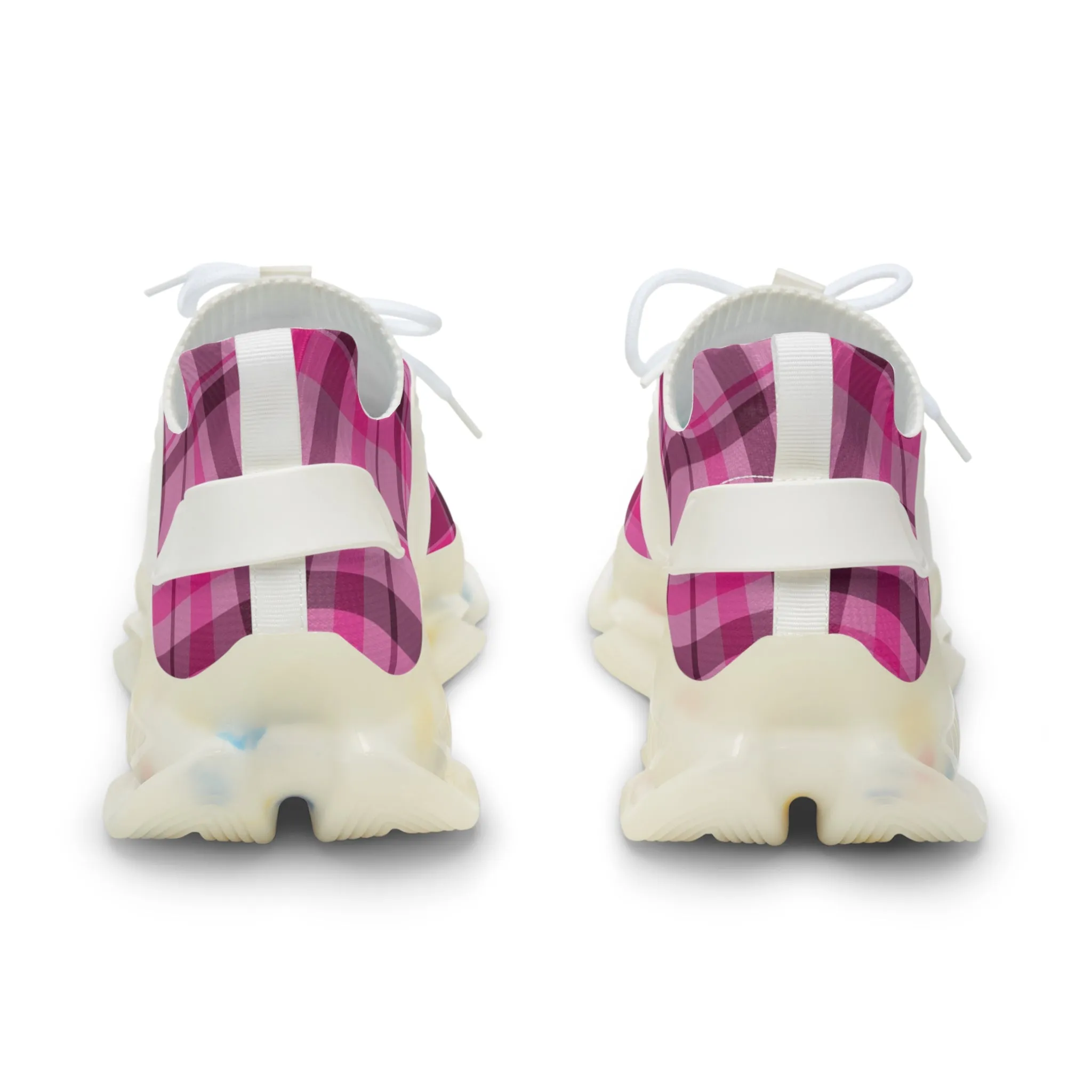 Pink Plaid Men's Mesh Sneakers, Cute Pink Plaid Print Men's Sneakers Best Comfy Men's Mesh Sports Sneakers Shoes (US Size: 5-12)