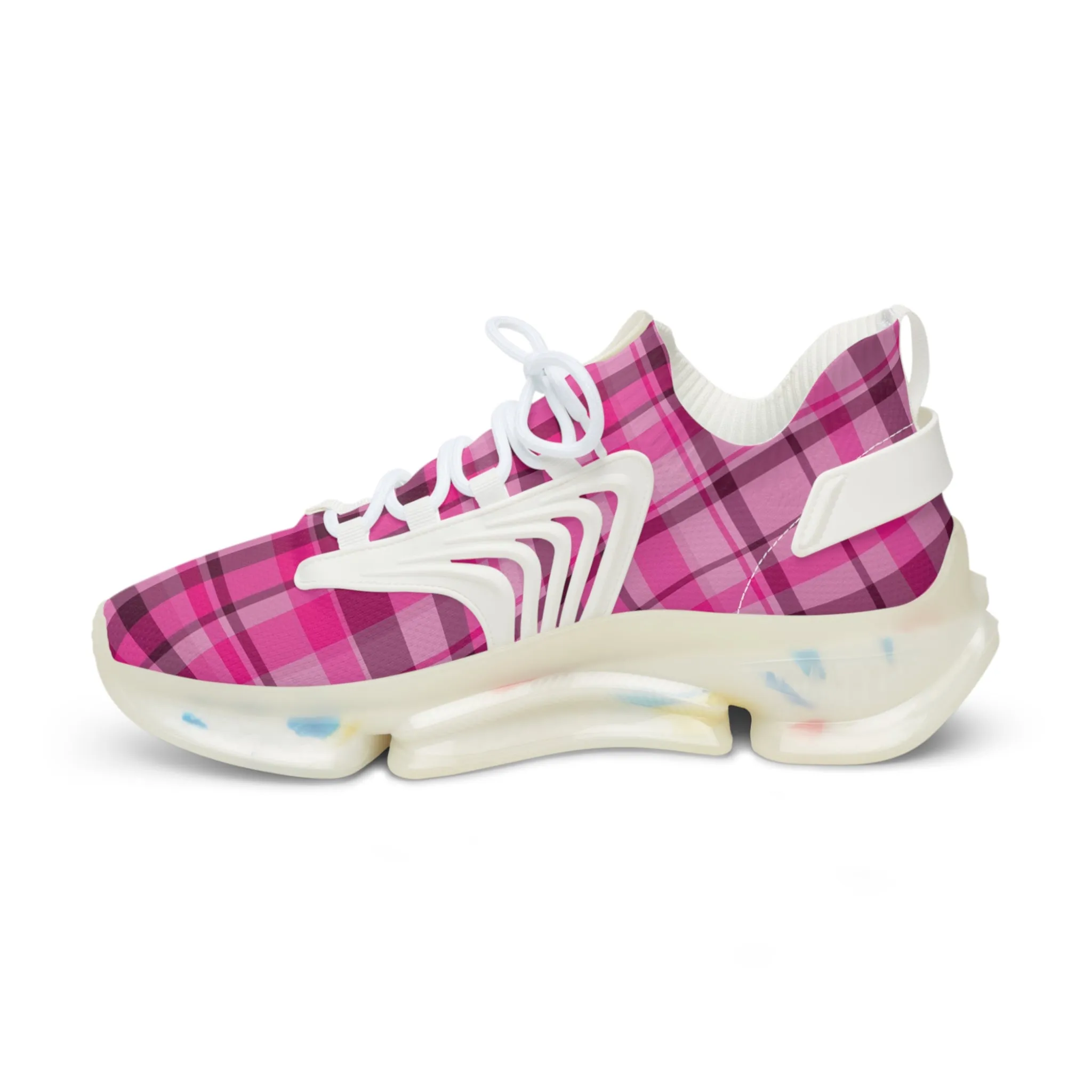 Pink Plaid Men's Mesh Sneakers, Cute Pink Plaid Print Men's Sneakers Best Comfy Men's Mesh Sports Sneakers Shoes (US Size: 5-12)