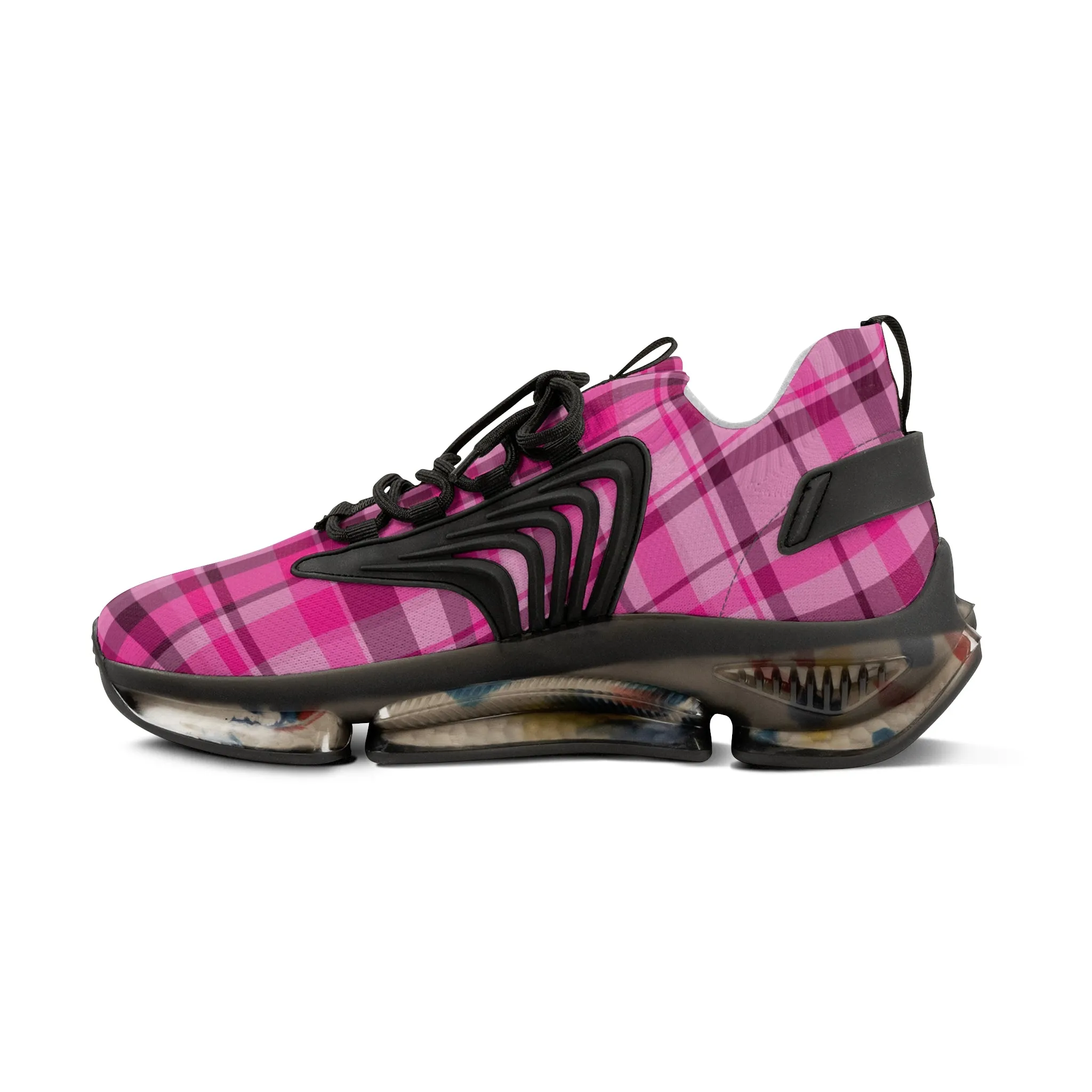 Pink Plaid Men's Mesh Sneakers, Cute Pink Plaid Print Men's Sneakers Best Comfy Men's Mesh Sports Sneakers Shoes (US Size: 5-12)