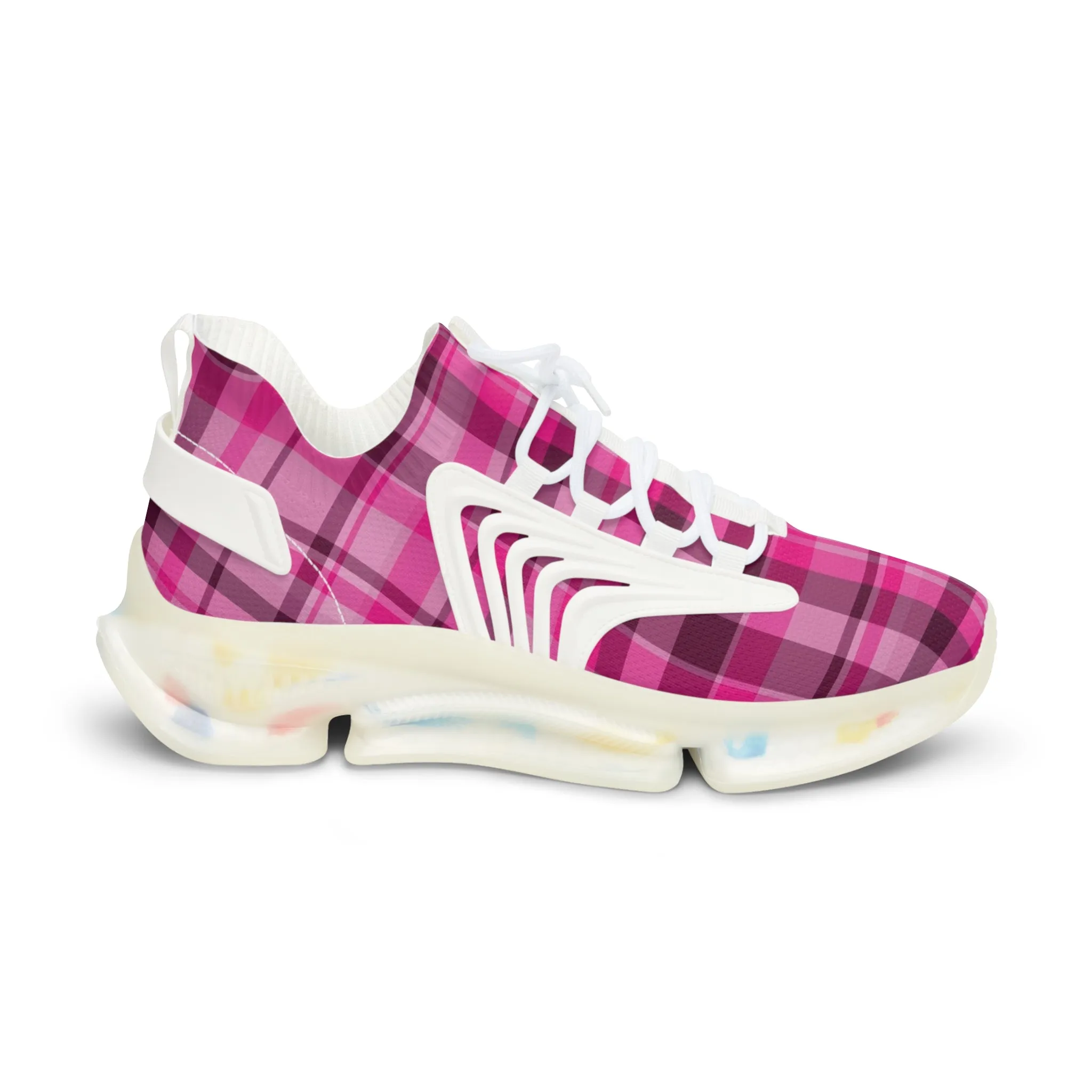Pink Plaid Men's Mesh Sneakers, Cute Pink Plaid Print Men's Sneakers Best Comfy Men's Mesh Sports Sneakers Shoes (US Size: 5-12)