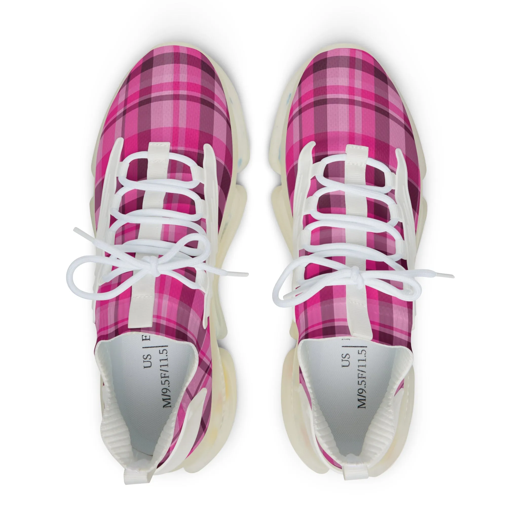Pink Plaid Men's Mesh Sneakers, Cute Pink Plaid Print Men's Sneakers Best Comfy Men's Mesh Sports Sneakers Shoes (US Size: 5-12)