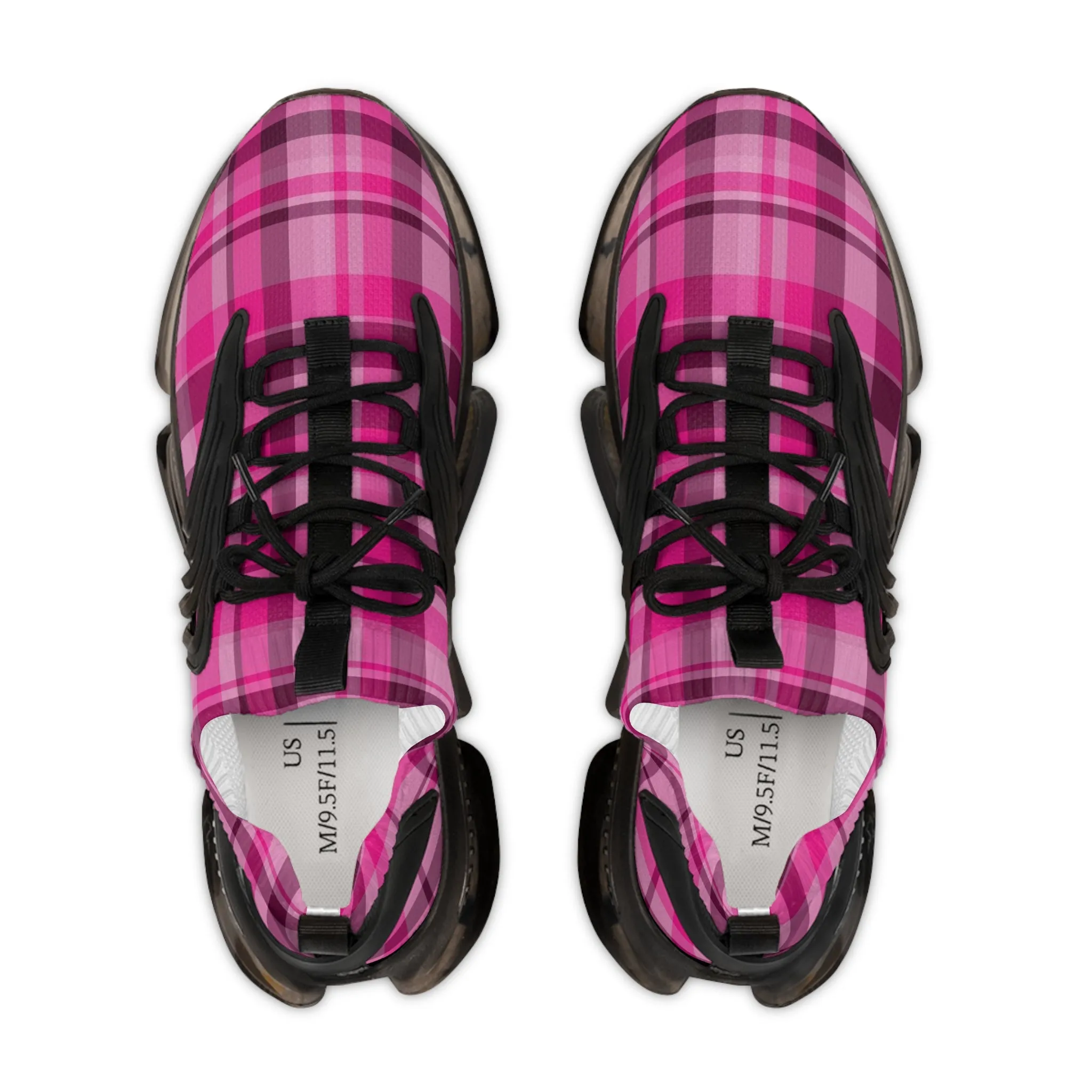 Pink Plaid Men's Mesh Sneakers, Cute Pink Plaid Print Men's Sneakers Best Comfy Men's Mesh Sports Sneakers Shoes (US Size: 5-12)