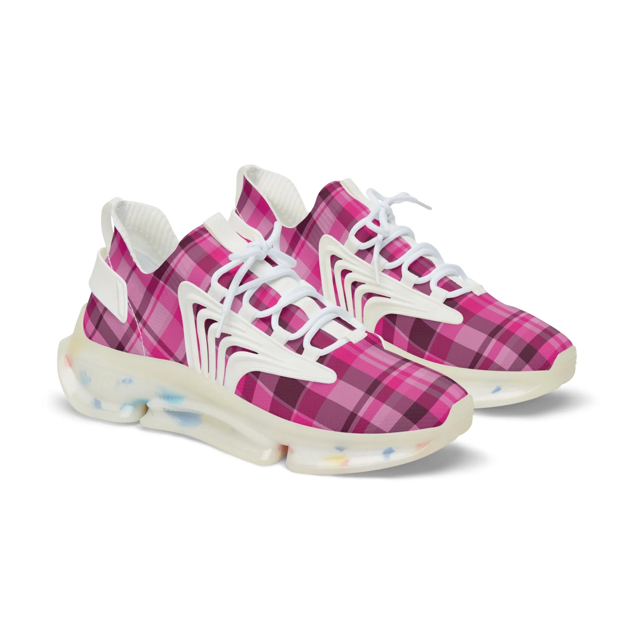 Pink Plaid Men's Mesh Sneakers, Cute Pink Plaid Print Men's Sneakers Best Comfy Men's Mesh Sports Sneakers Shoes (US Size: 5-12)