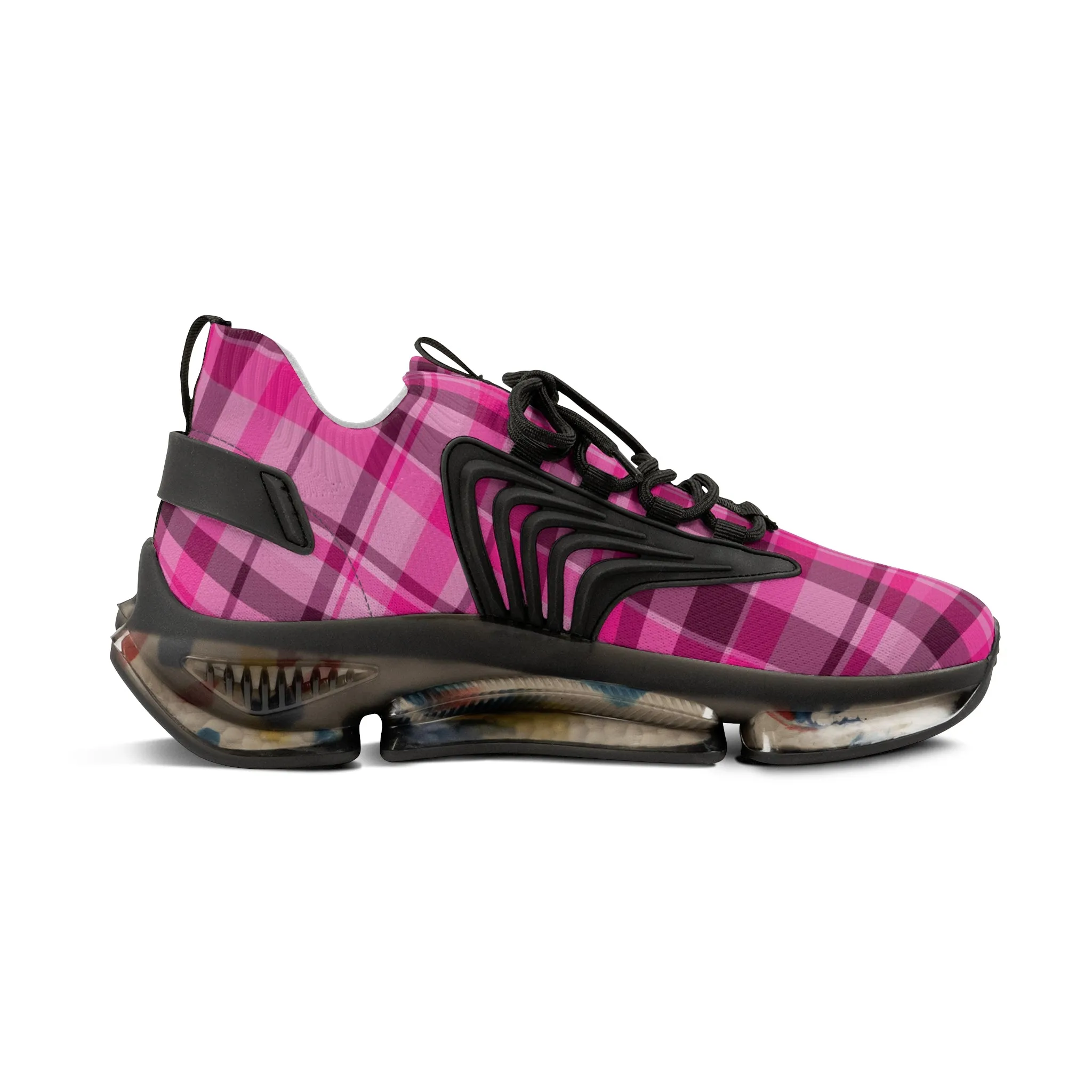 Pink Plaid Men's Mesh Sneakers, Cute Pink Plaid Print Men's Sneakers Best Comfy Men's Mesh Sports Sneakers Shoes (US Size: 5-12)