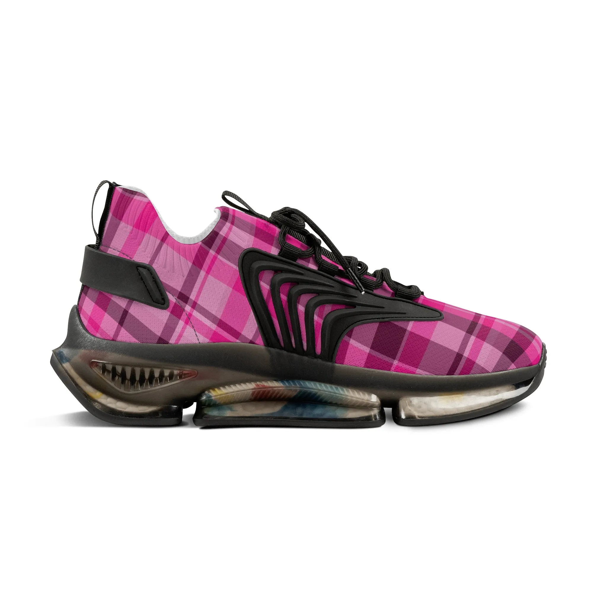 Pink Plaid Men's Mesh Sneakers, Cute Pink Plaid Print Men's Sneakers Best Comfy Men's Mesh Sports Sneakers Shoes (US Size: 5-12)