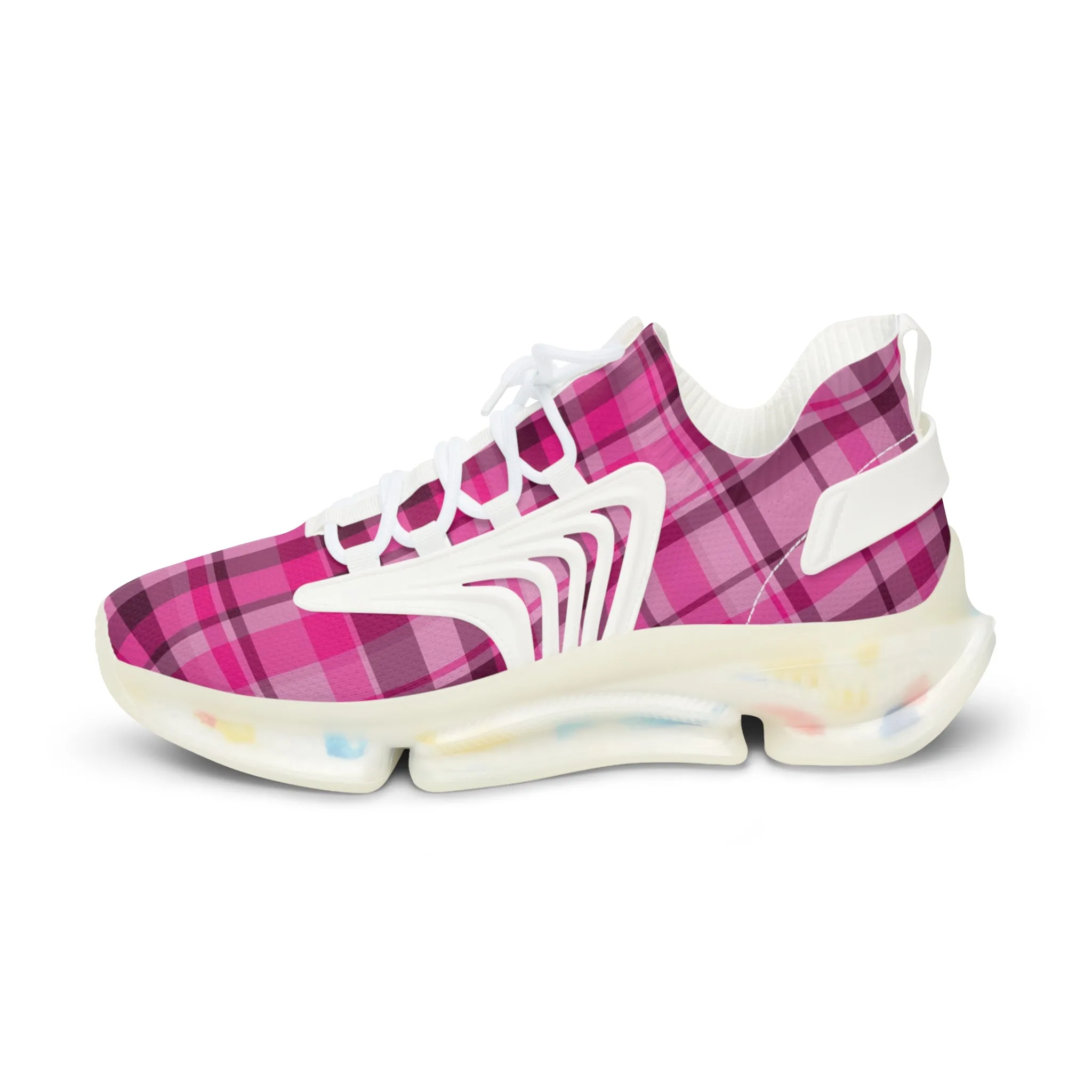 Pink Plaid Men's Mesh Sneakers, Cute Pink Plaid Print Men's Sneakers Best Comfy Men's Mesh Sports Sneakers Shoes (US Size: 5-12)