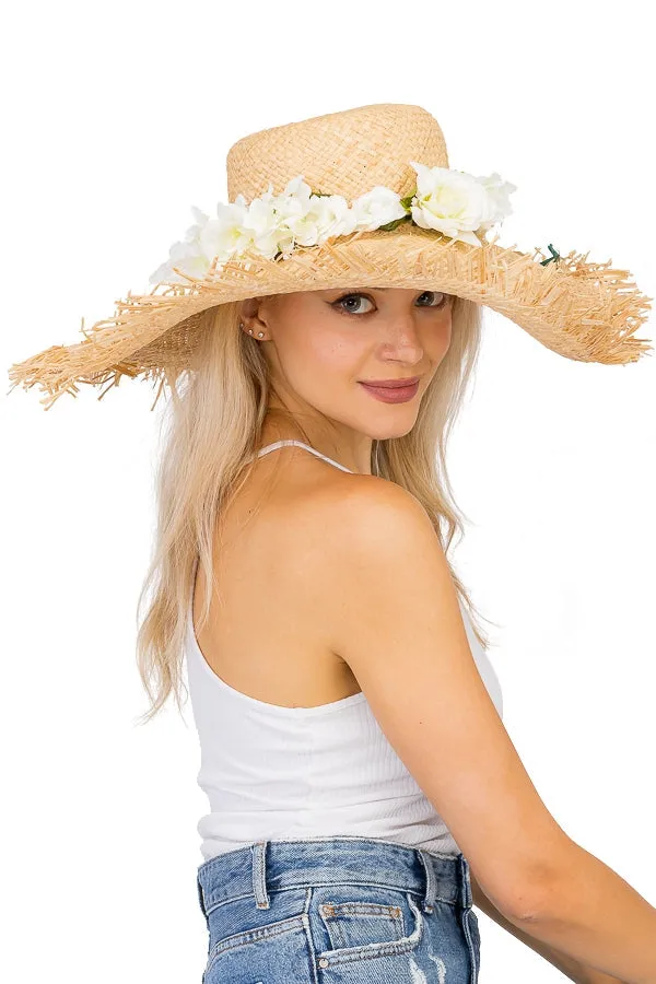"Ruby" Flower Crown Straw Hat