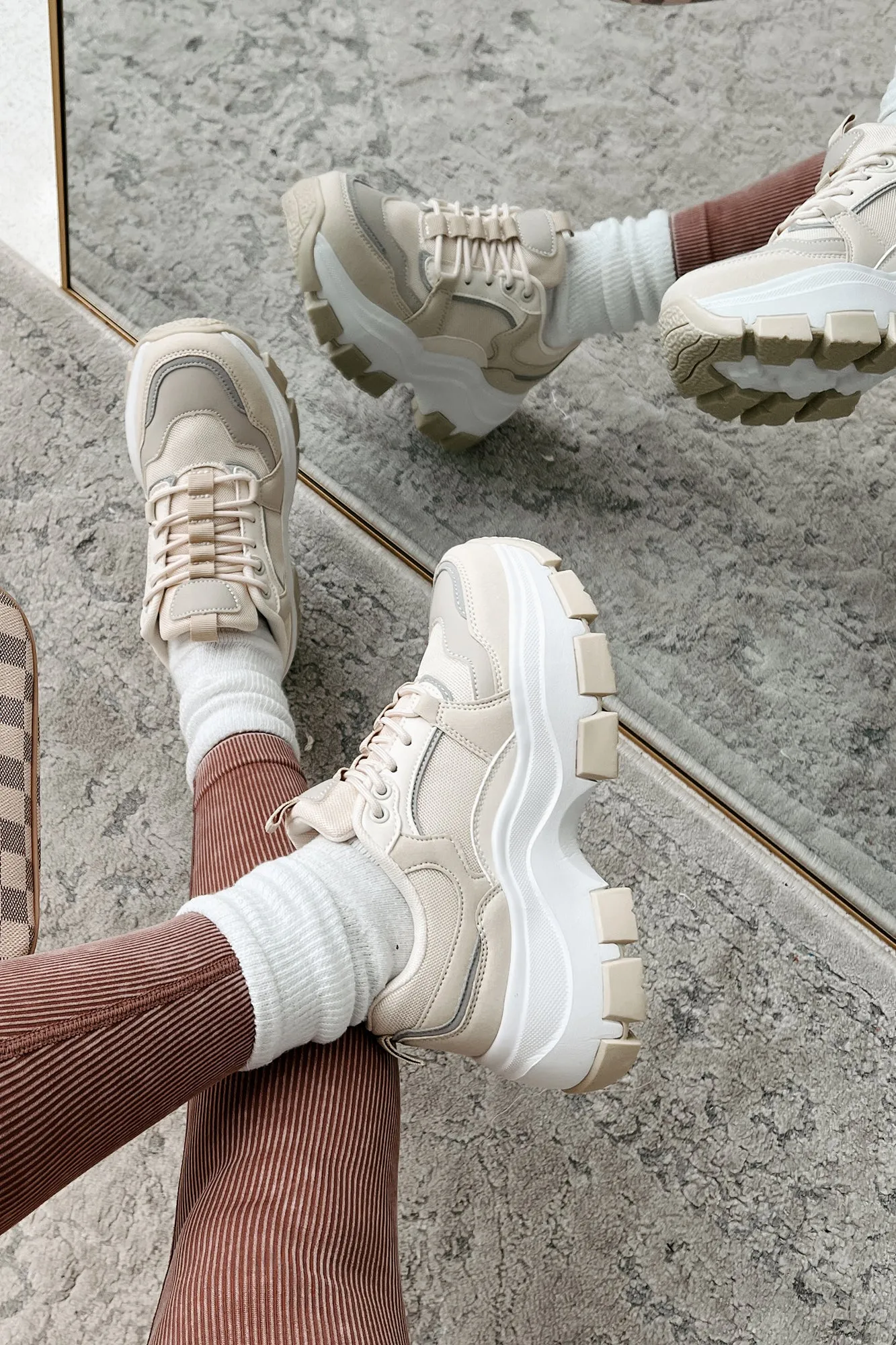 Ready To Bounce Chunky Platform Sneakers (Beige)