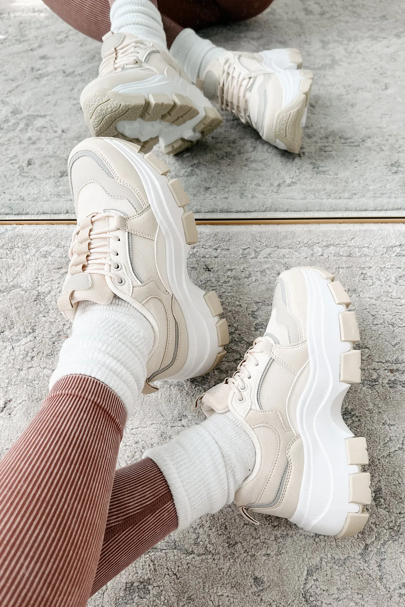 Ready To Bounce Chunky Platform Sneakers (Beige)