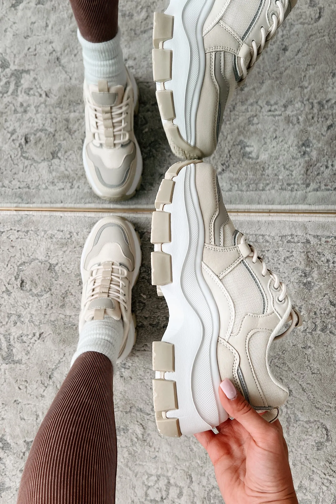 Ready To Bounce Chunky Platform Sneakers (Beige)