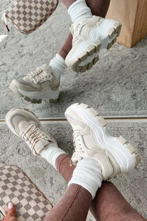 Ready To Bounce Chunky Platform Sneakers (Beige)