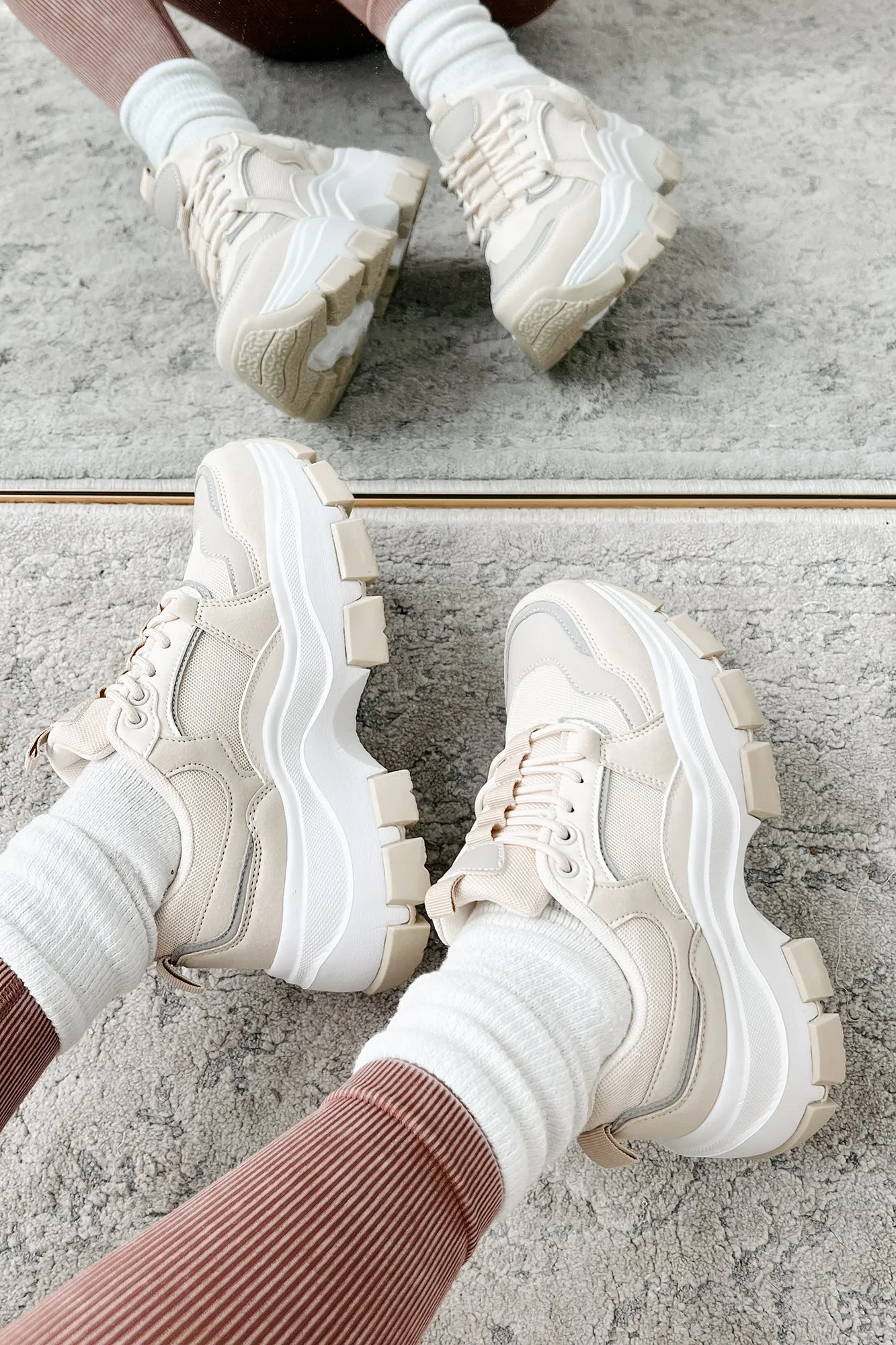 Ready To Bounce Chunky Platform Sneakers (Beige)