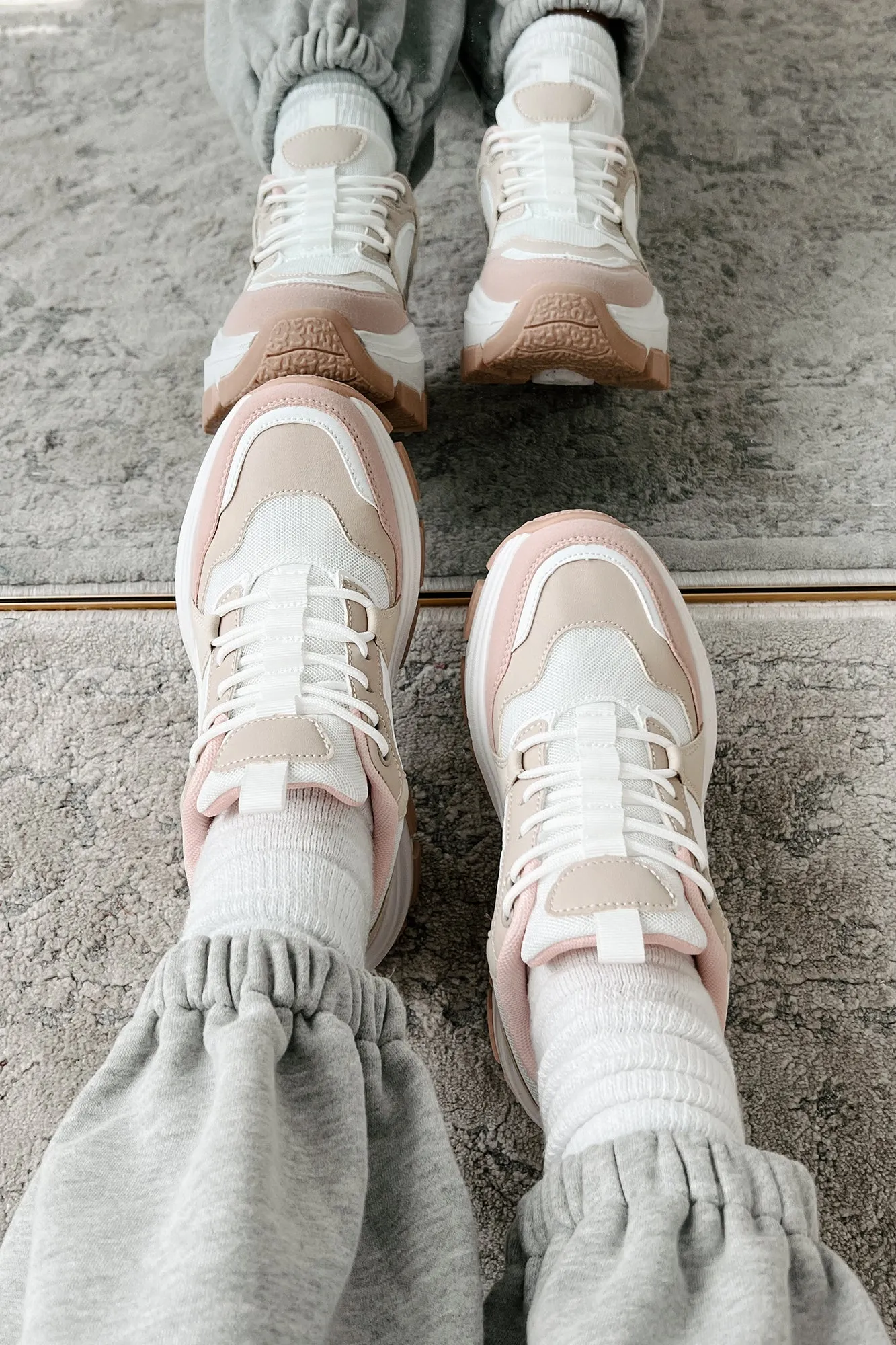 Ready To Bounce Chunky Platform Sneakers (Beige/Pink)